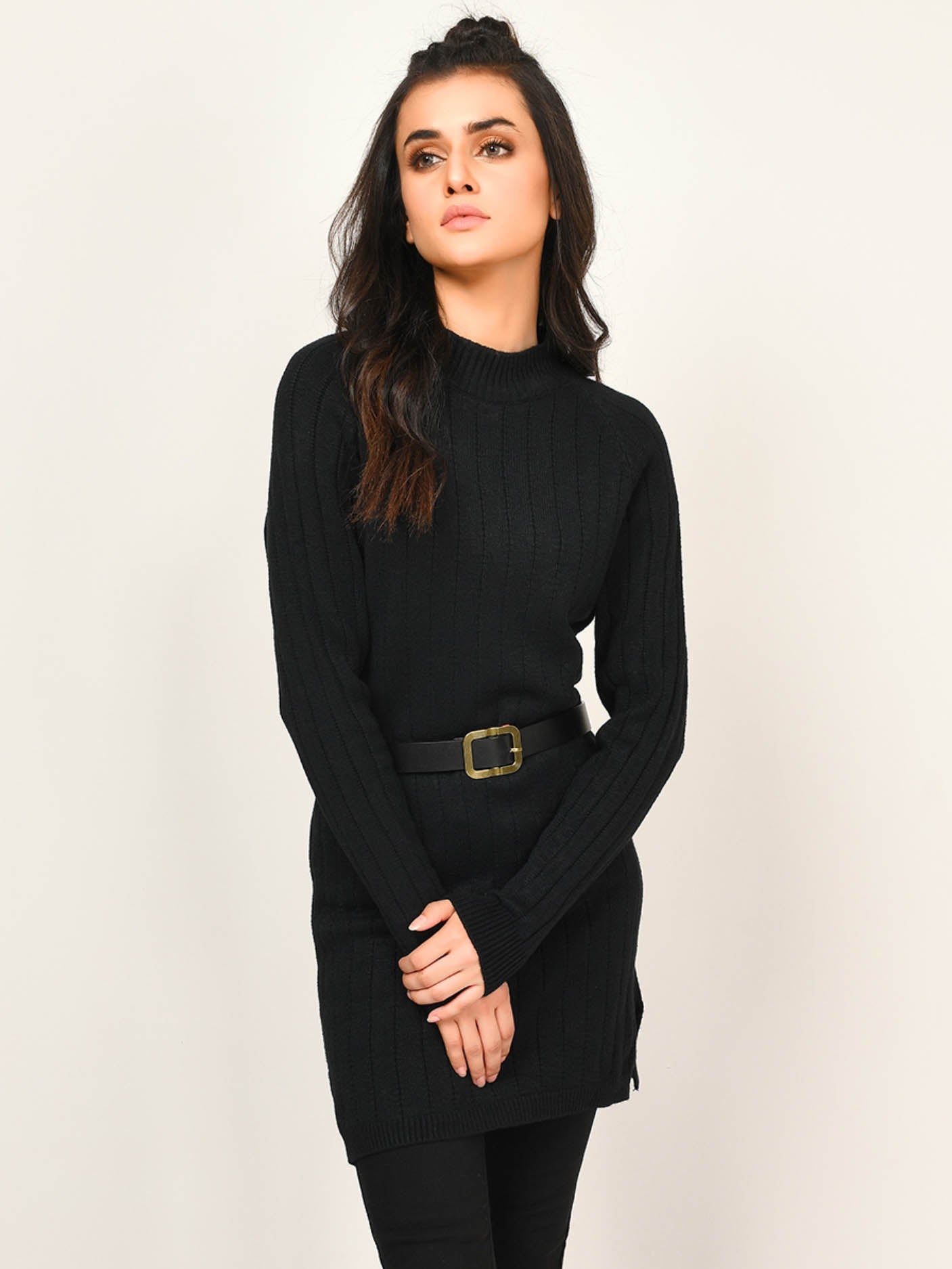 Long black tunic sweater hotsell