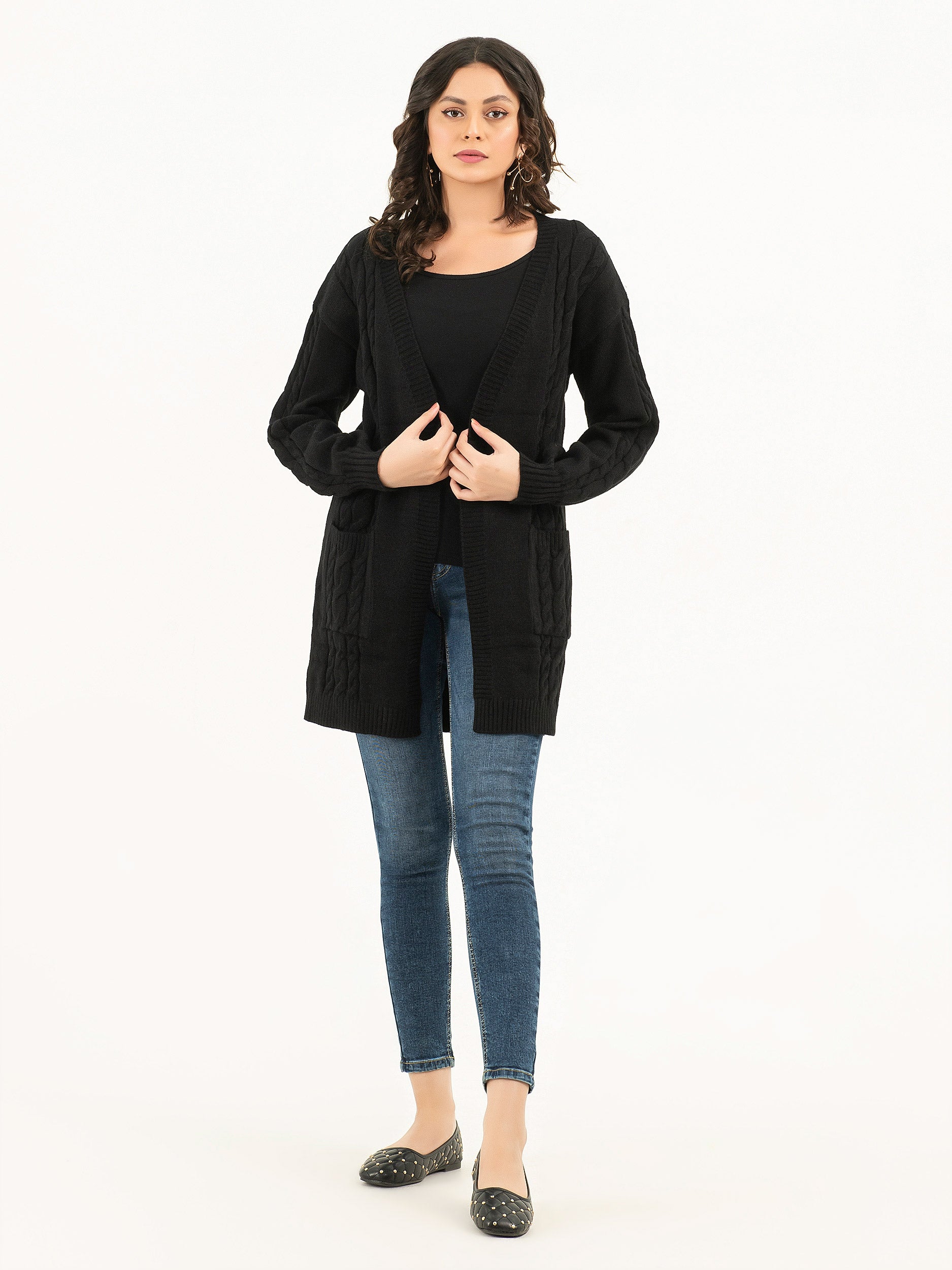 Long black wool cardigan hotsell