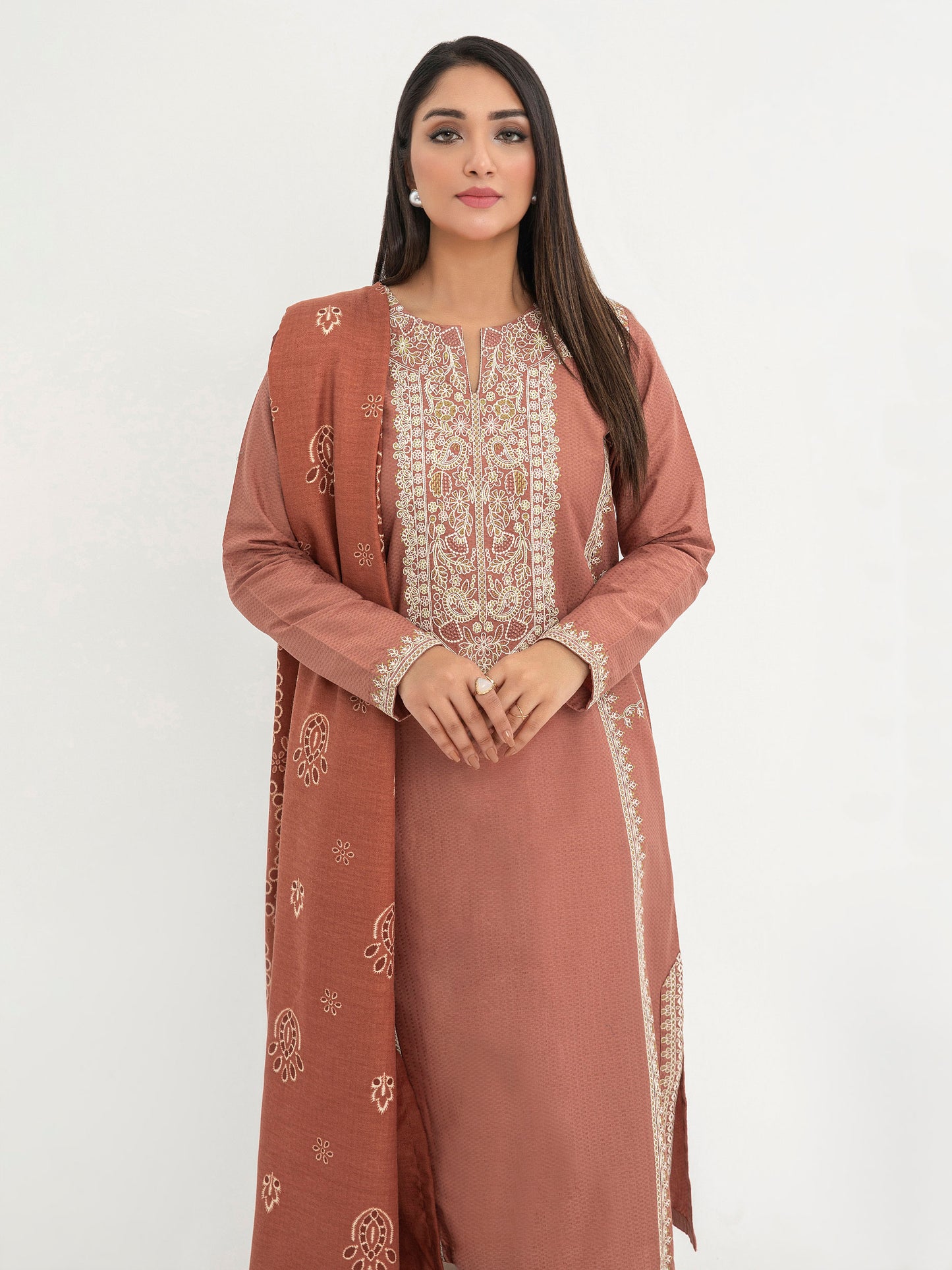 2 Piece Jacquard Suit-Embroidered (Pret)