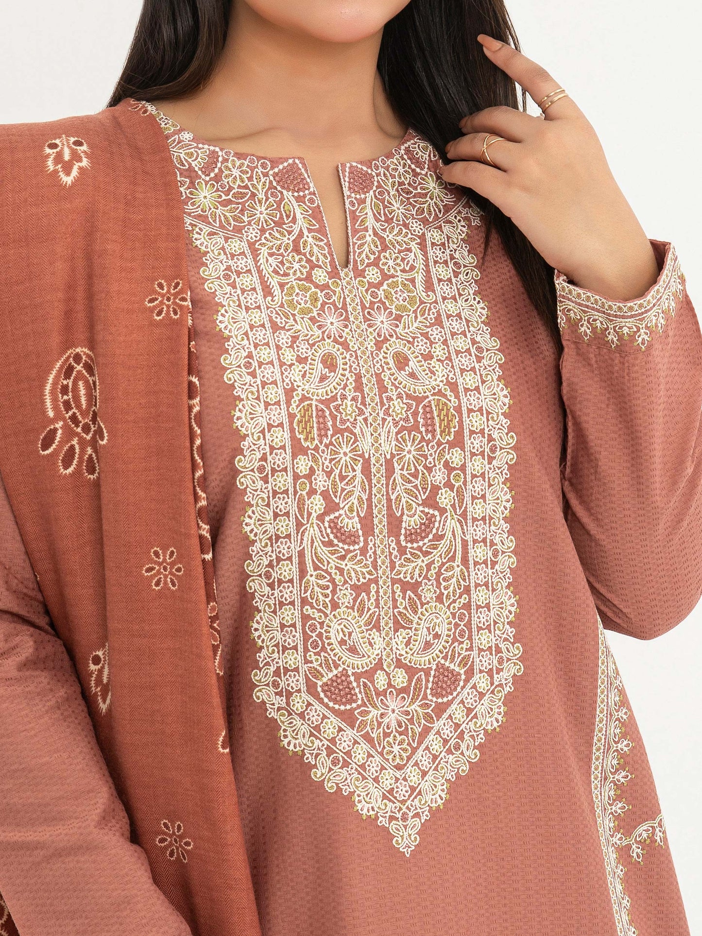 2 Piece Jacquard Suit-Embroidered (Pret)