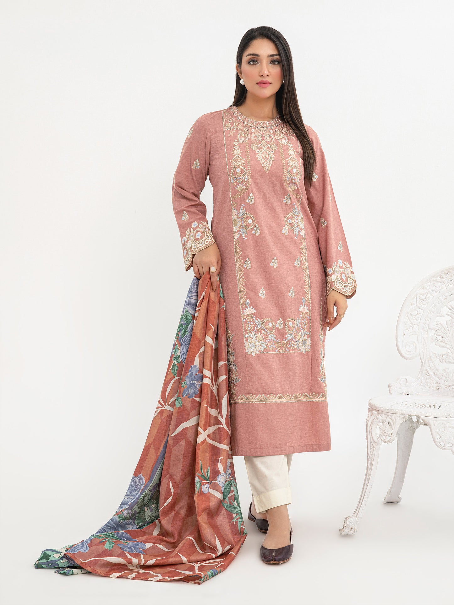 2 Piece Karandi Suit-Embroidered(Pret)