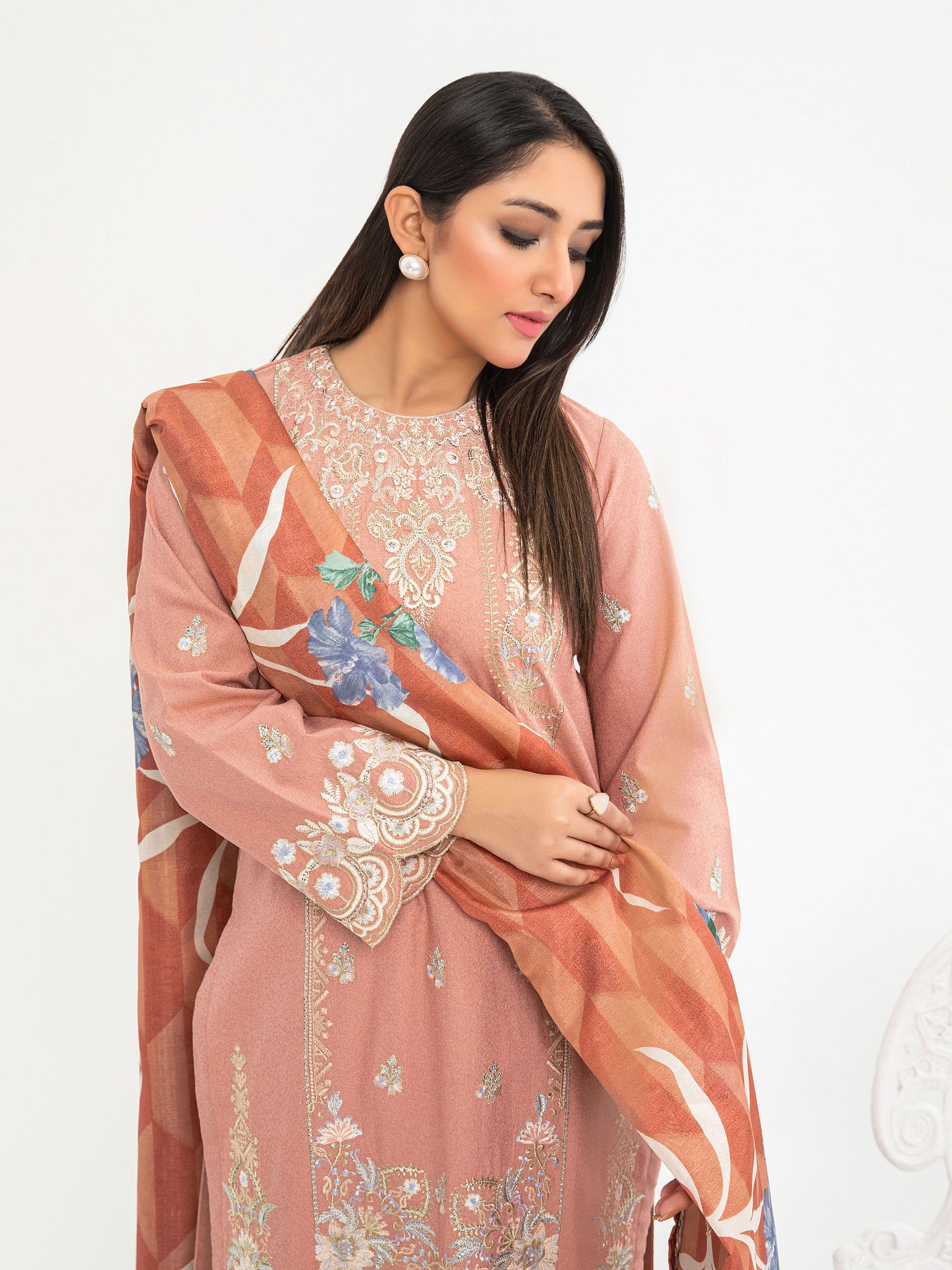 2 Piece Karandi Suit-Embroidered(Pret)