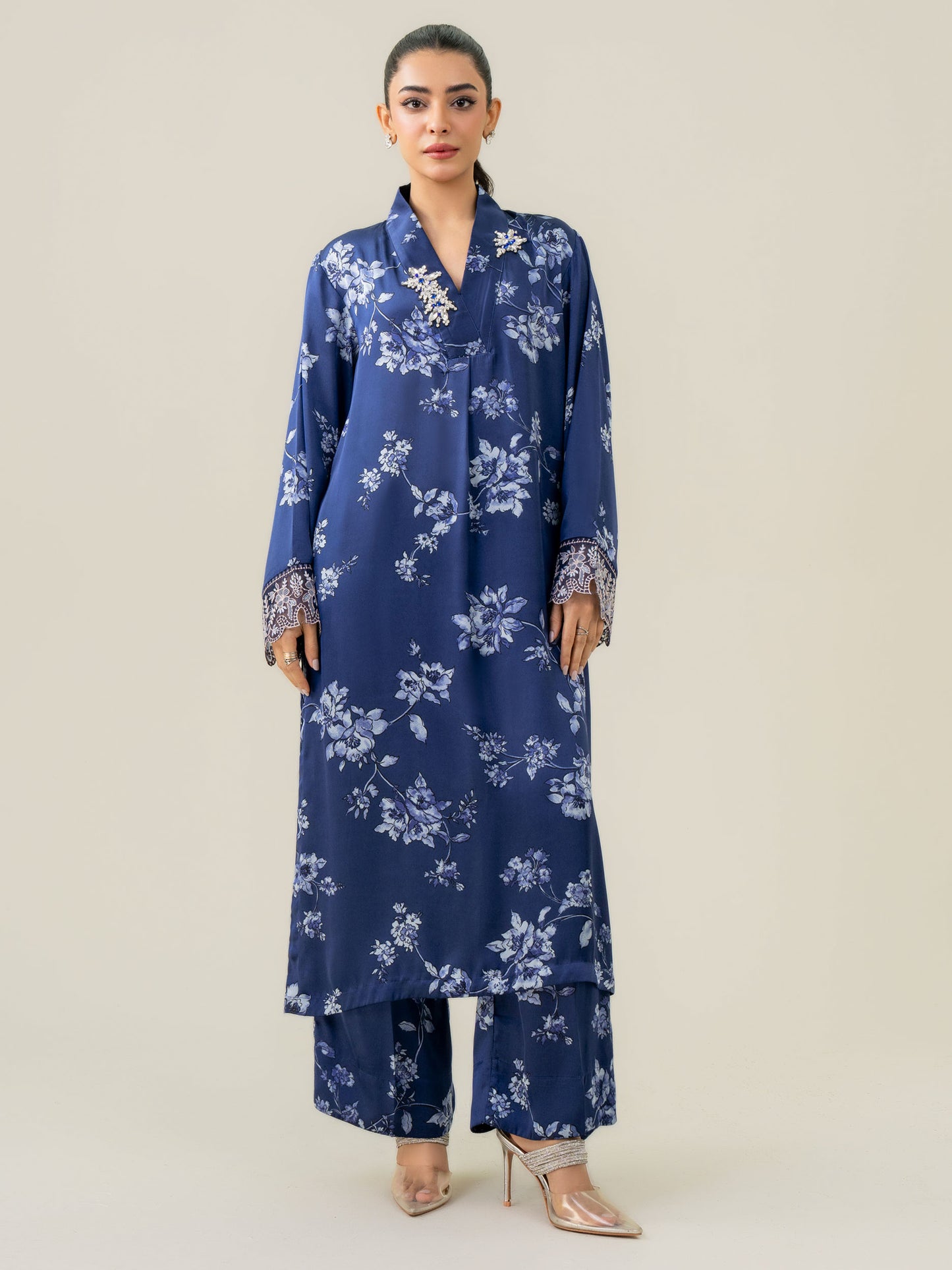 2 Piece Silk Suit-Embellished (Pret)