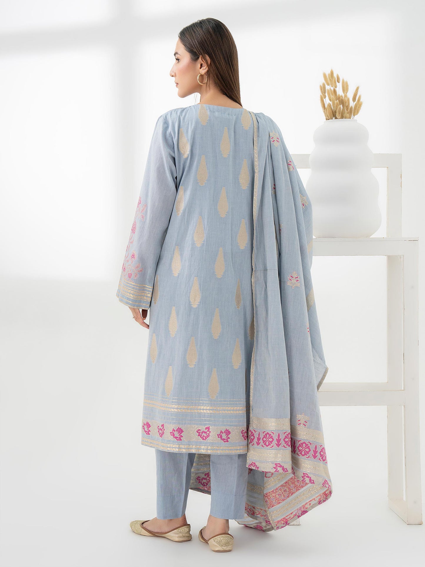 3 Piece Jacquard Suit-Embroidered (Pret)