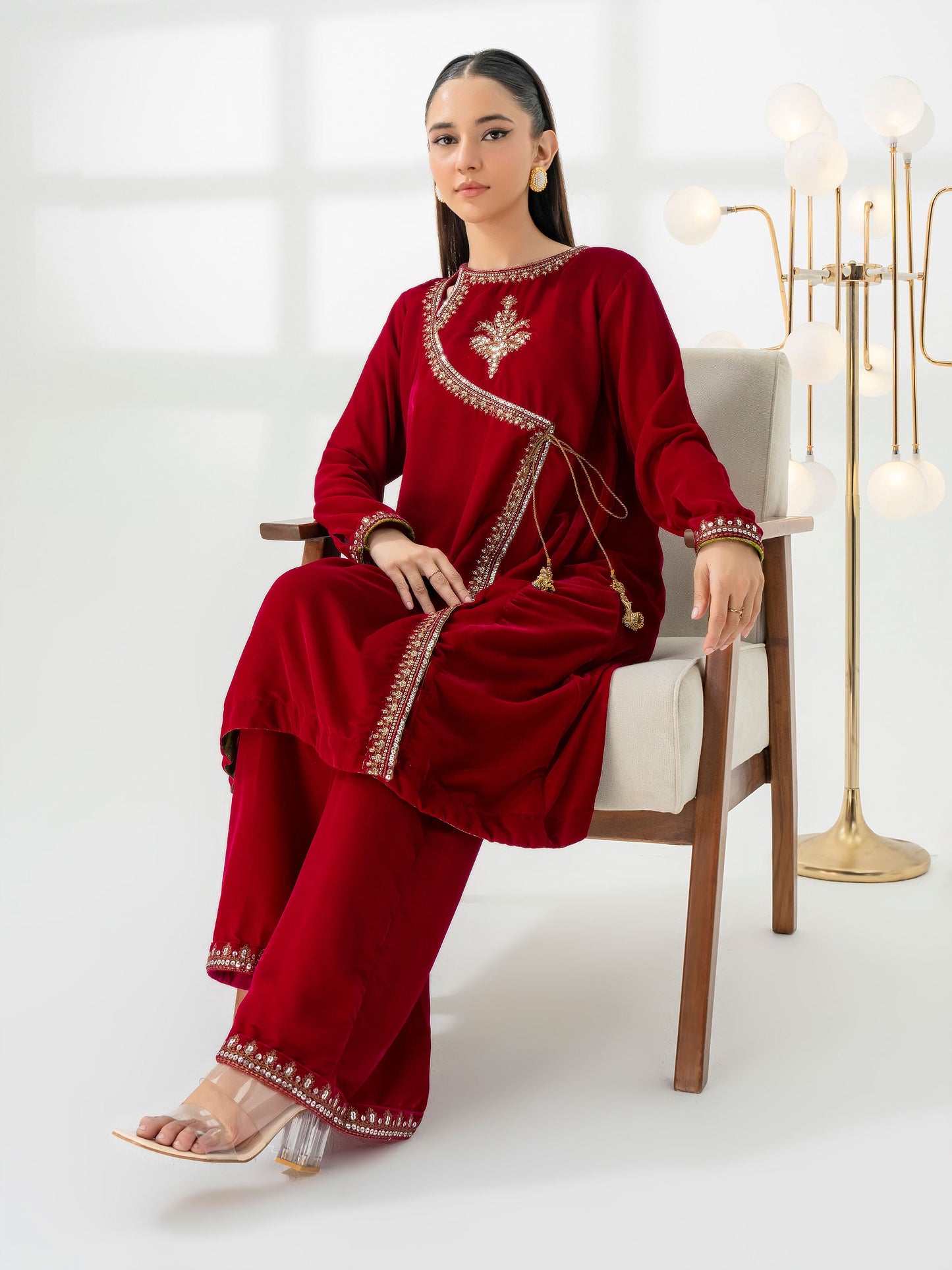 2 Piece Velvet Suit-Embroidered (Pret)