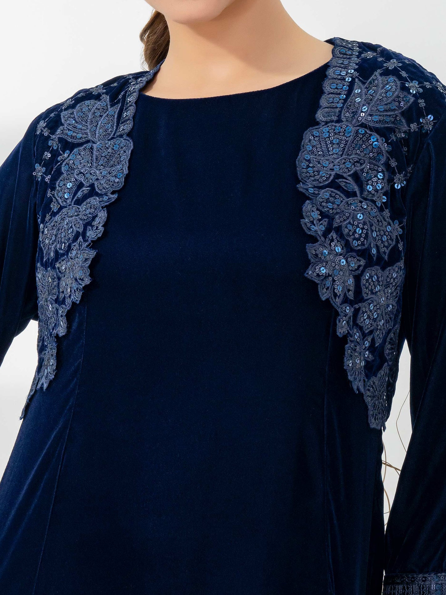 Velvet Shirt With Bolero-Embroidered (Pret)