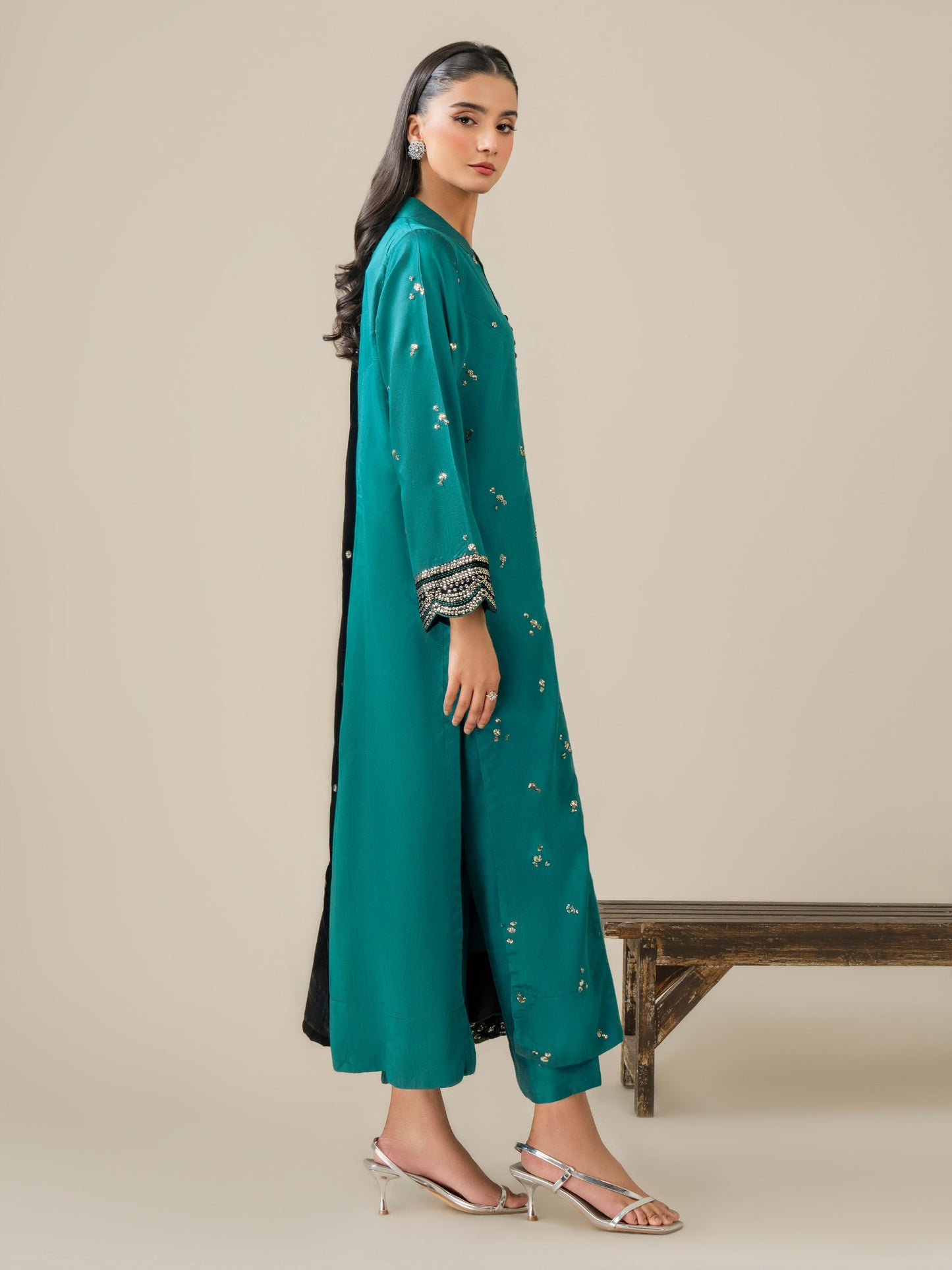 3 Piece Raw Silk Suit-Embroidered (Pret)