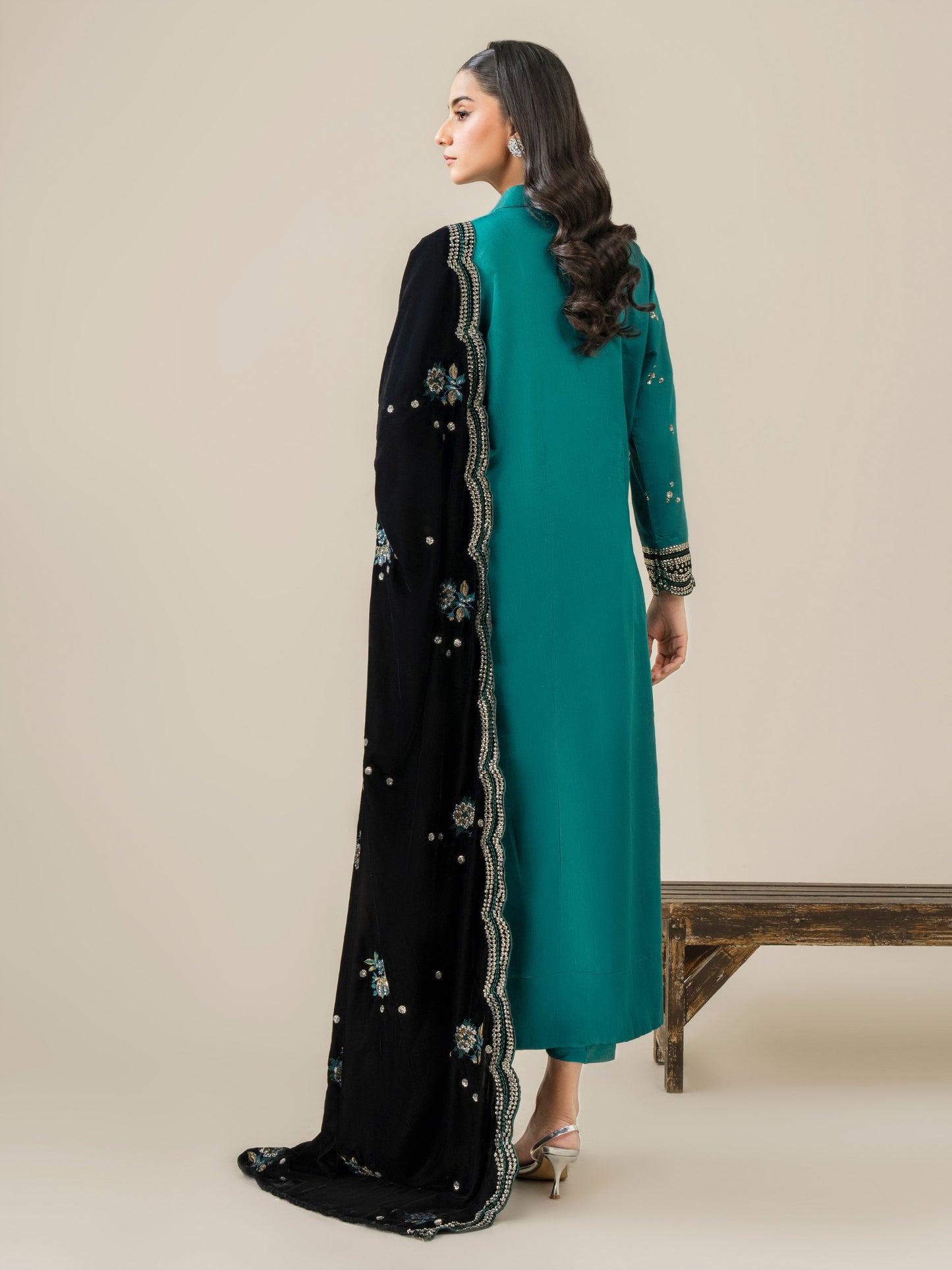 3 Piece Raw Silk Suit-Embroidered (Pret)