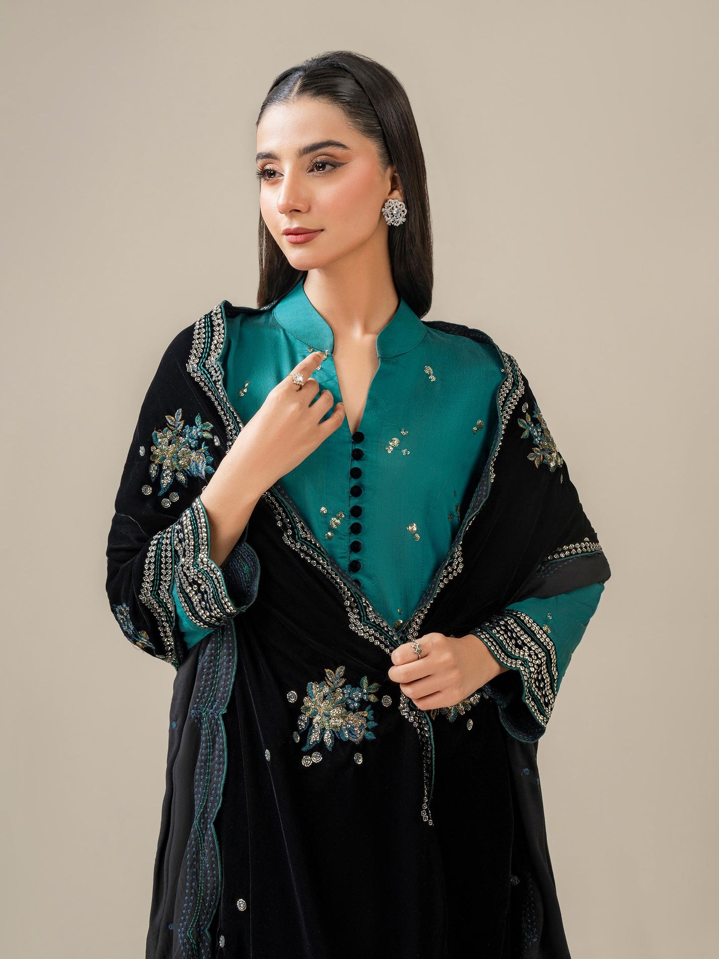 3 Piece Raw Silk Suit-Embroidered (Pret)