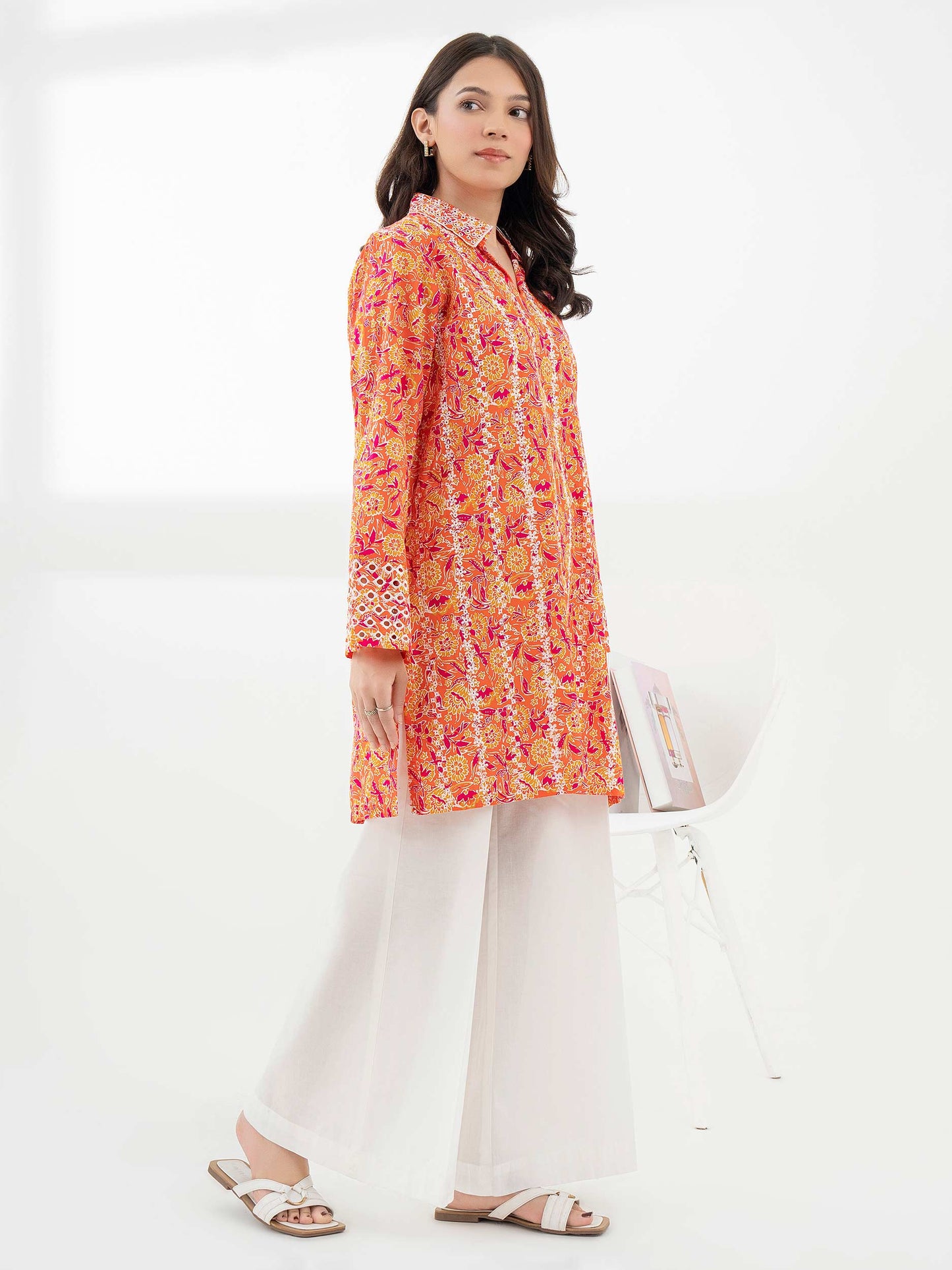 Cambric Kurti-Embroidered (Pret)