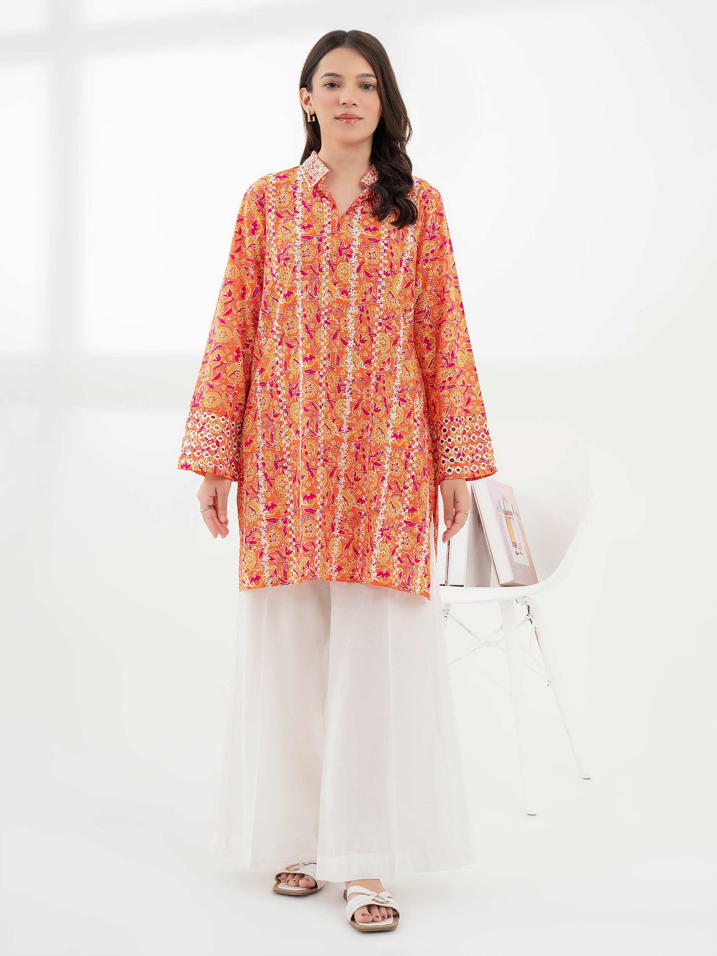 Cambric Kurti-Embroidered (Pret)