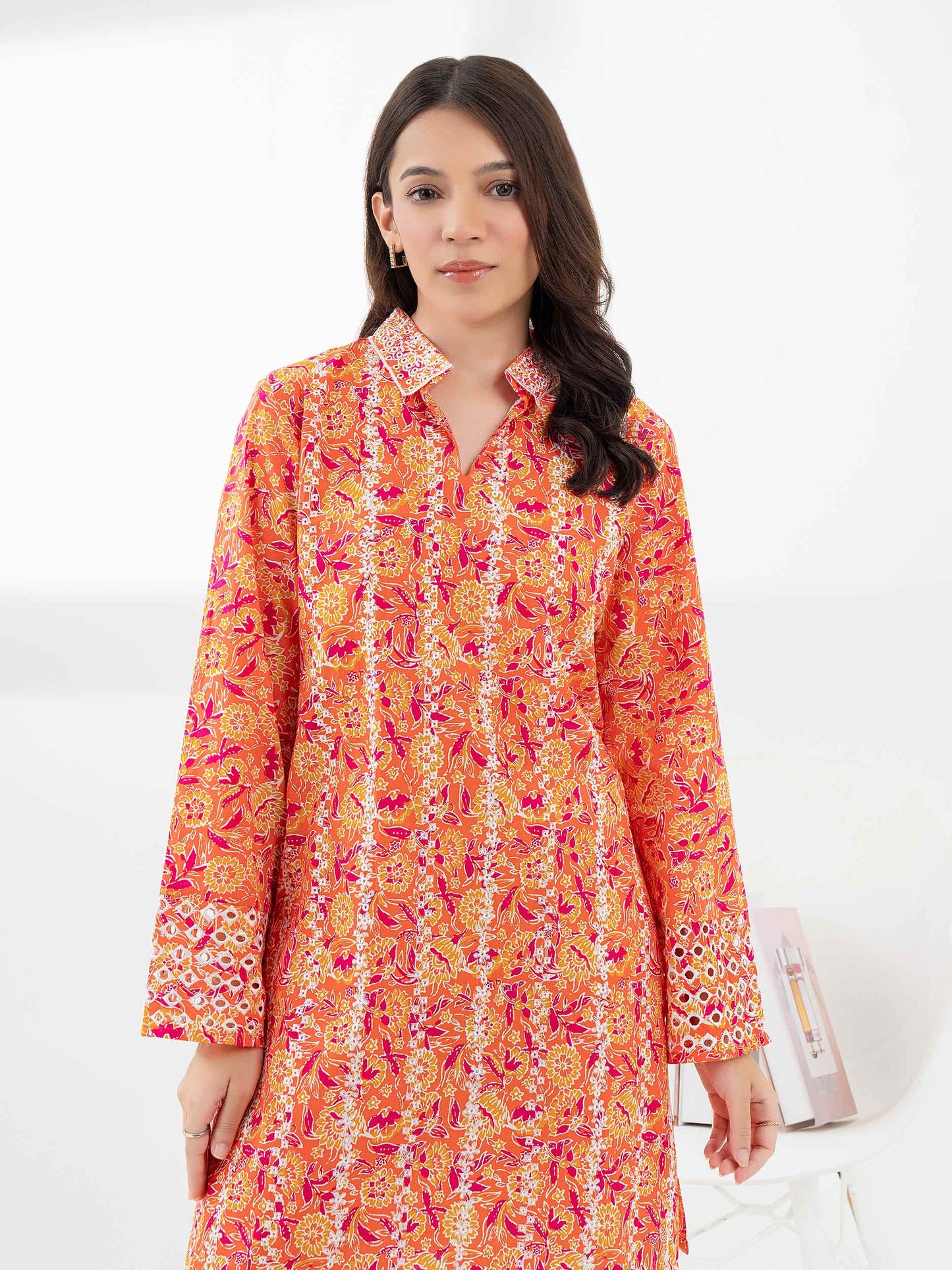 Cambric Kurti-Embroidered (Pret)