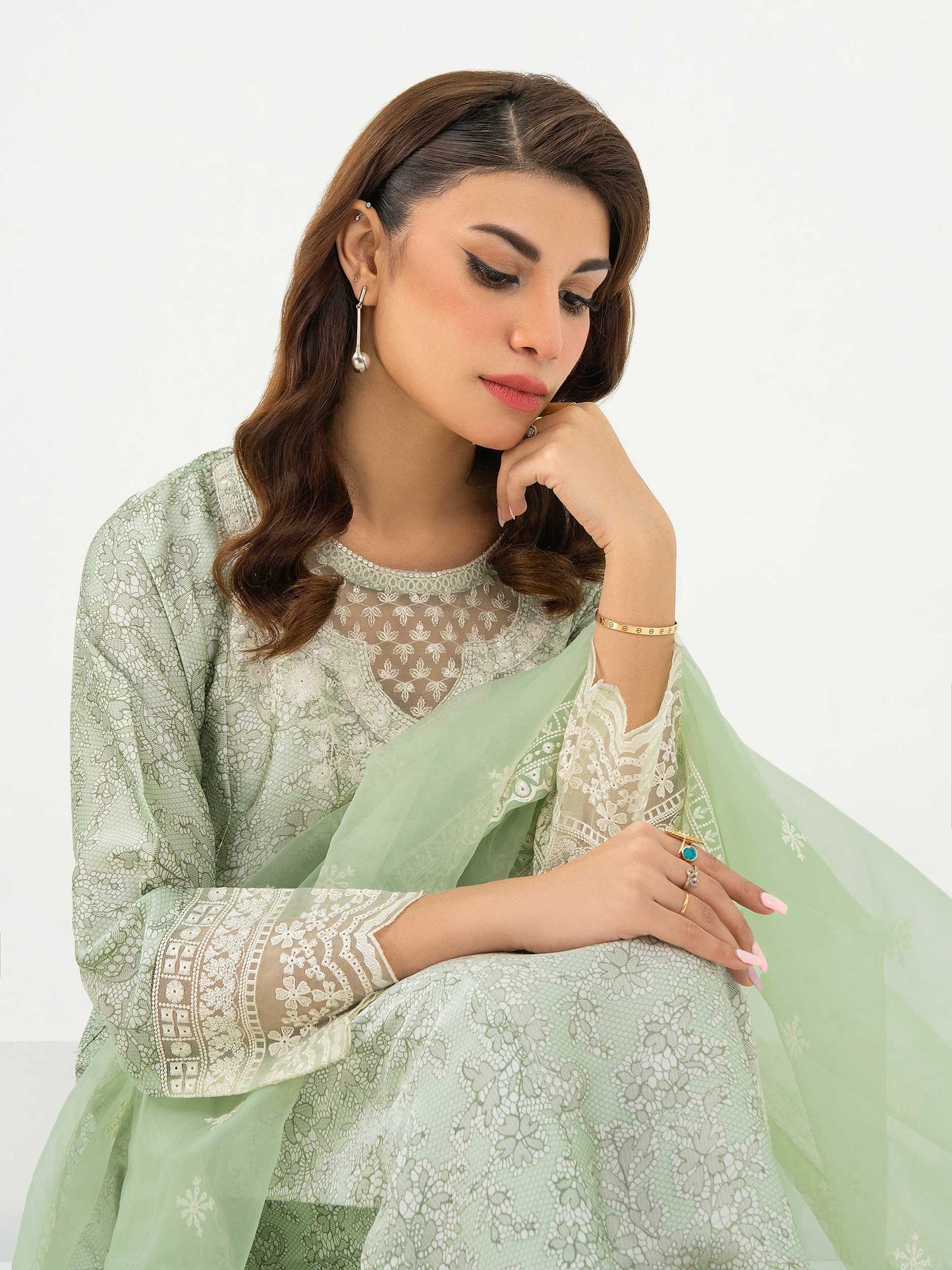 3 Piece Silk Suit-Embroidered (Pret)