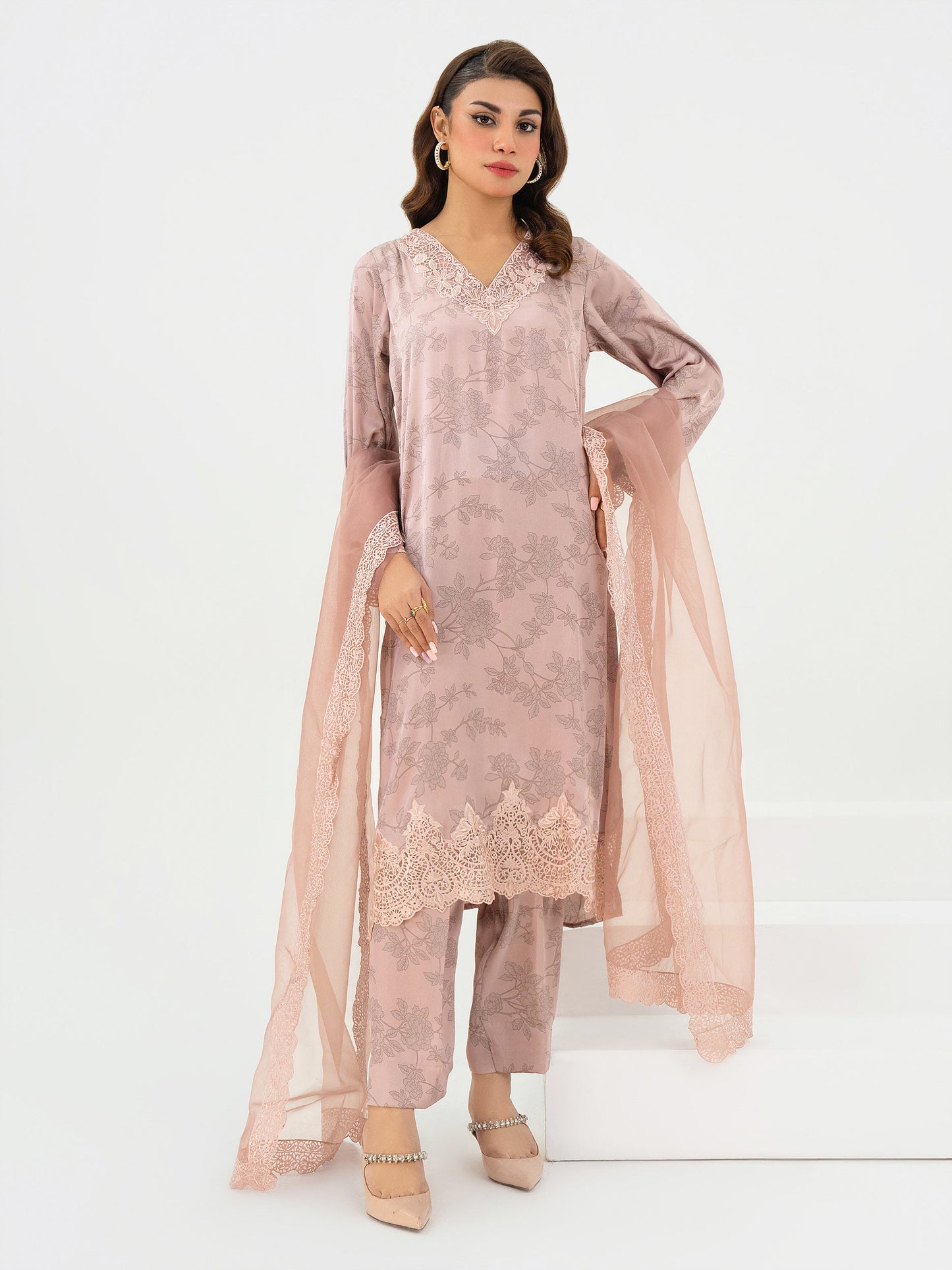 3 Piece Silk Suit-Embroidered (Pret)