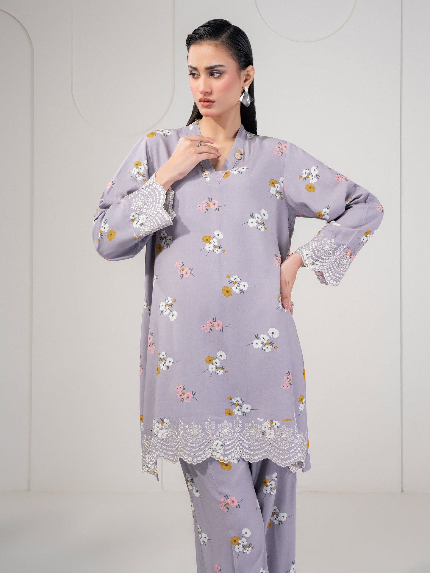 2 Piece Linen Suit-Embroidered (Pret)