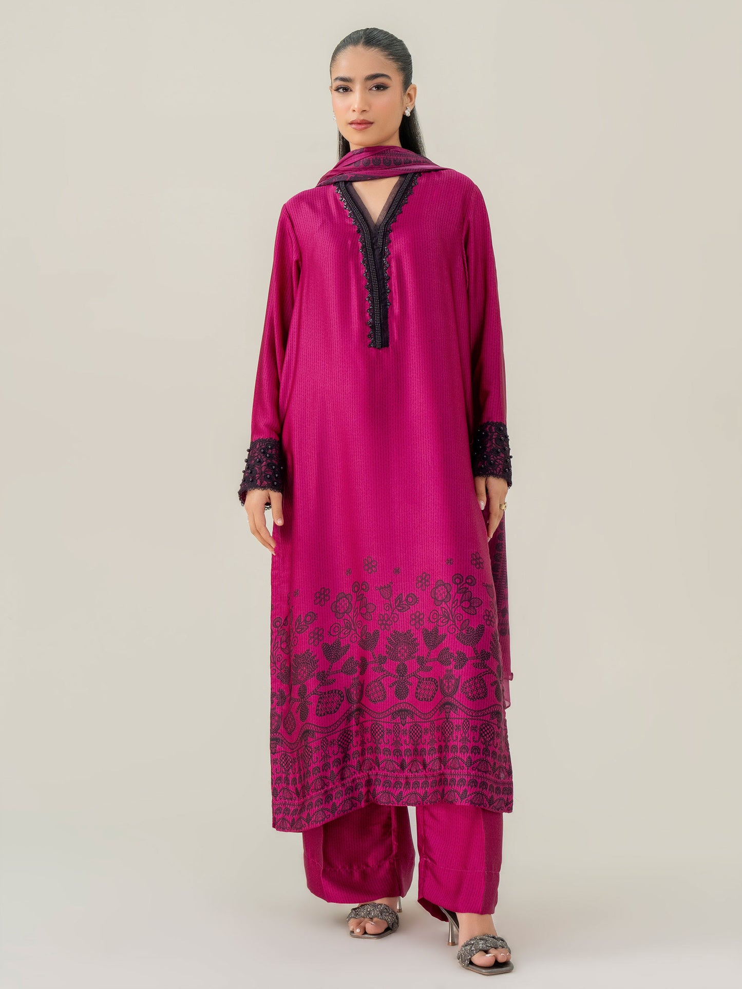 3 Piece Silk Suit-Embellished (Pret)