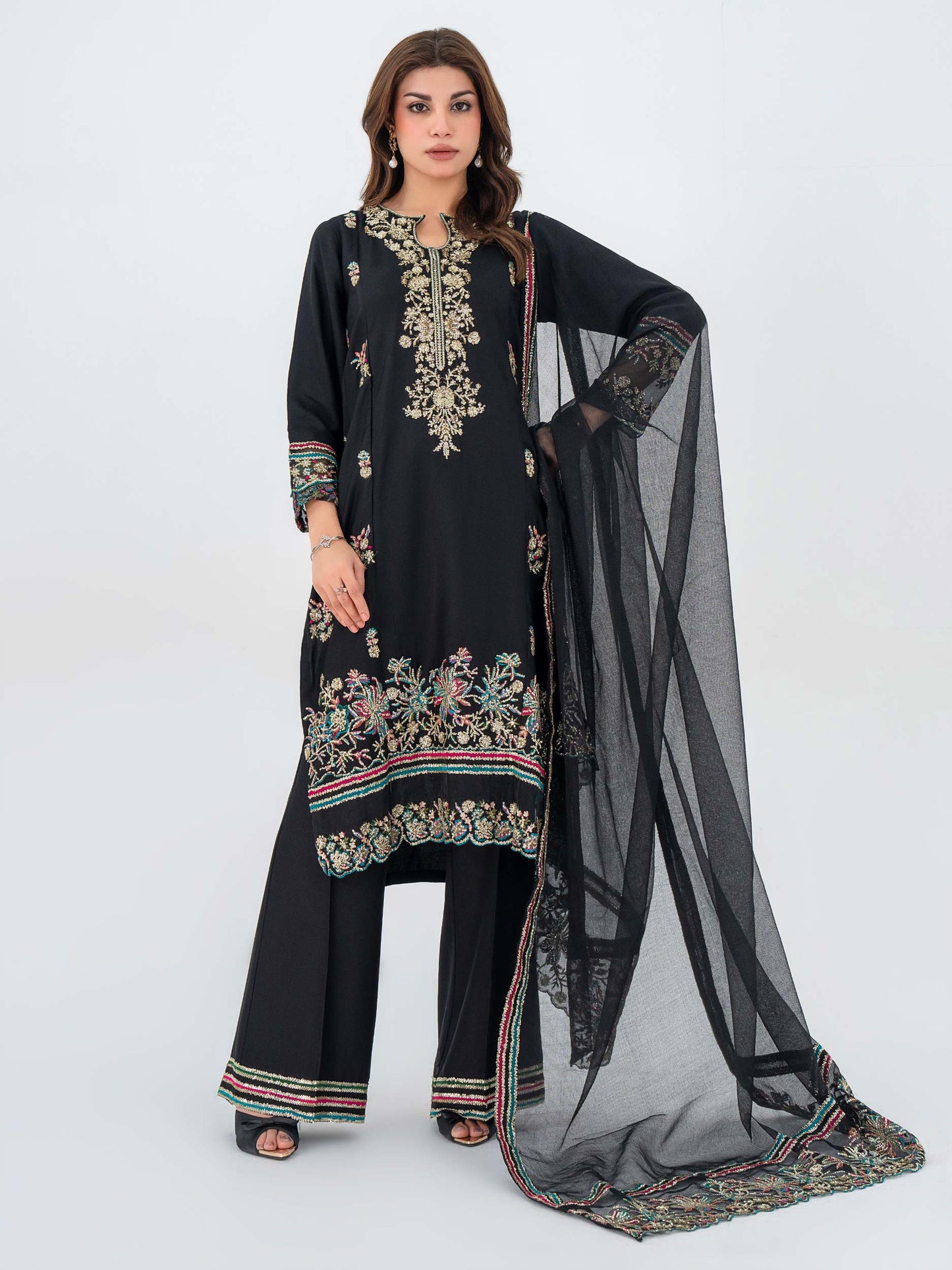 3 Piece Crepe Suit-Embroidered (Pret)