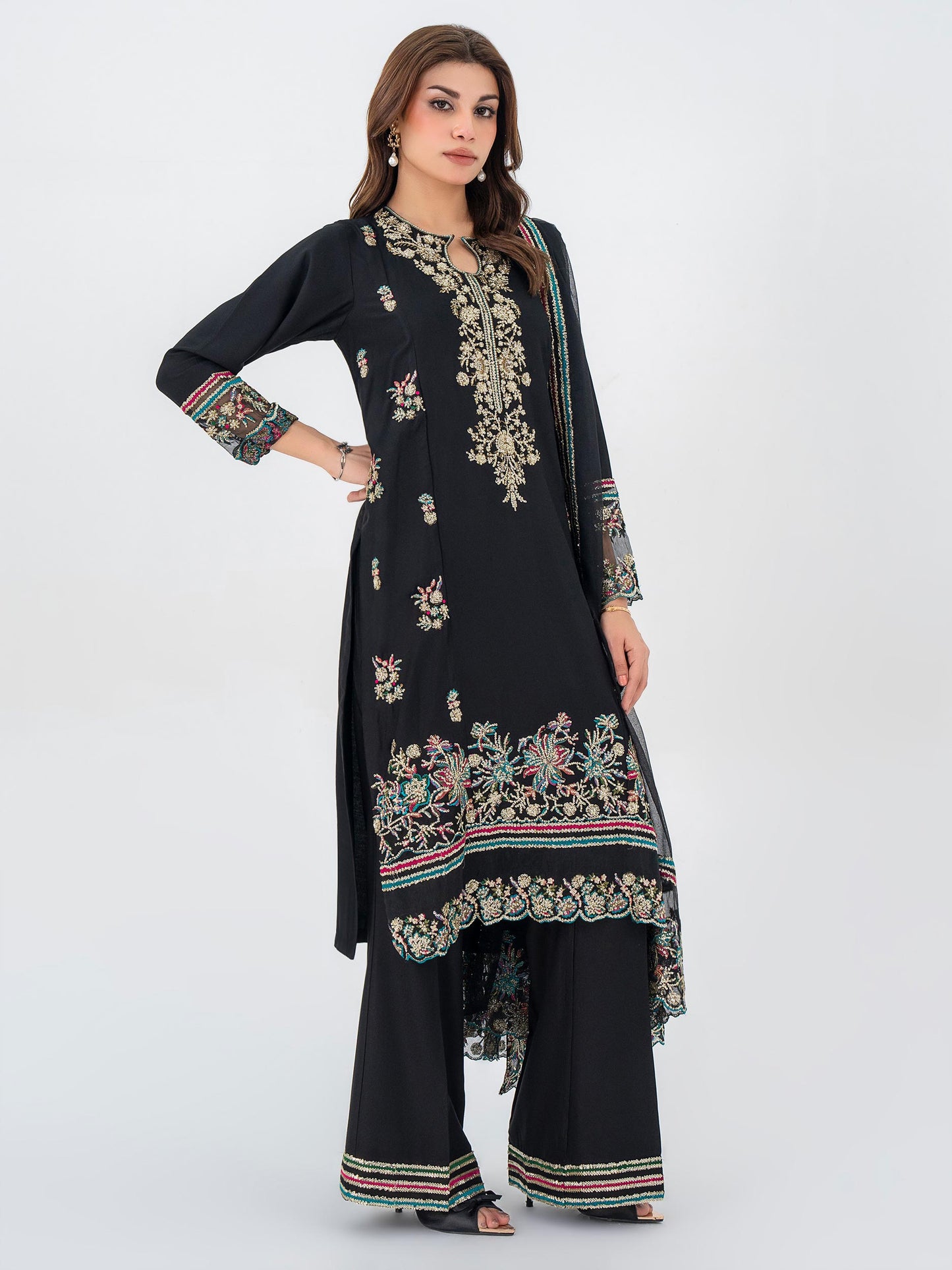 3 Piece Crepe Suit-Embroidered (Pret)