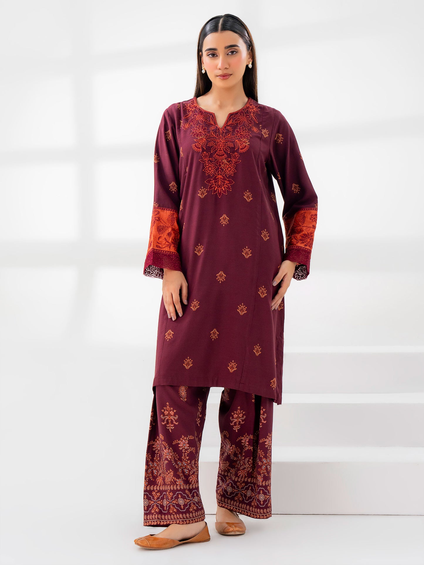 2 Piece Linen Suit-Embroidered (Pret)