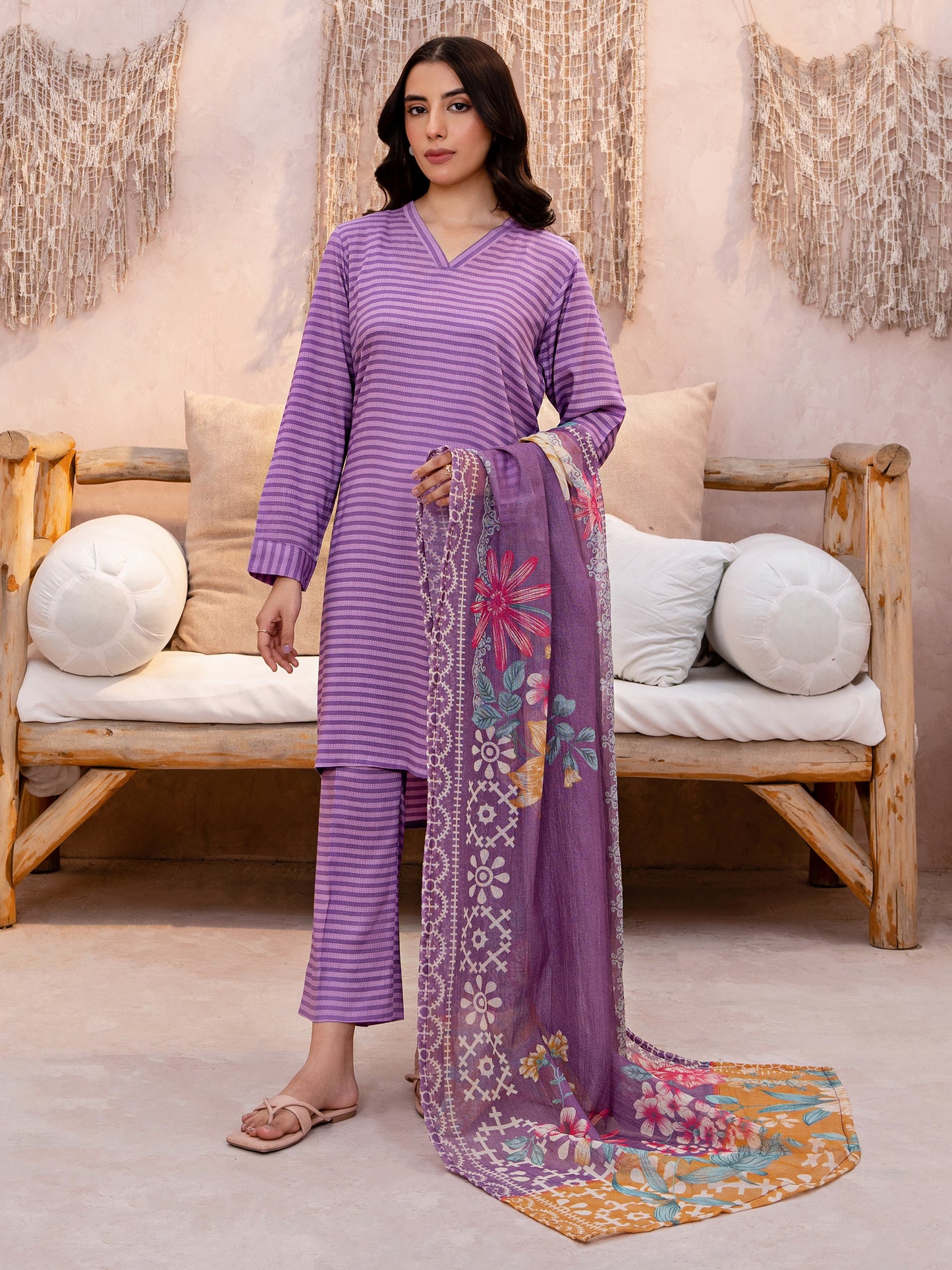 3 Piece Viscose Lawn Suit-Printed (Unstitched)