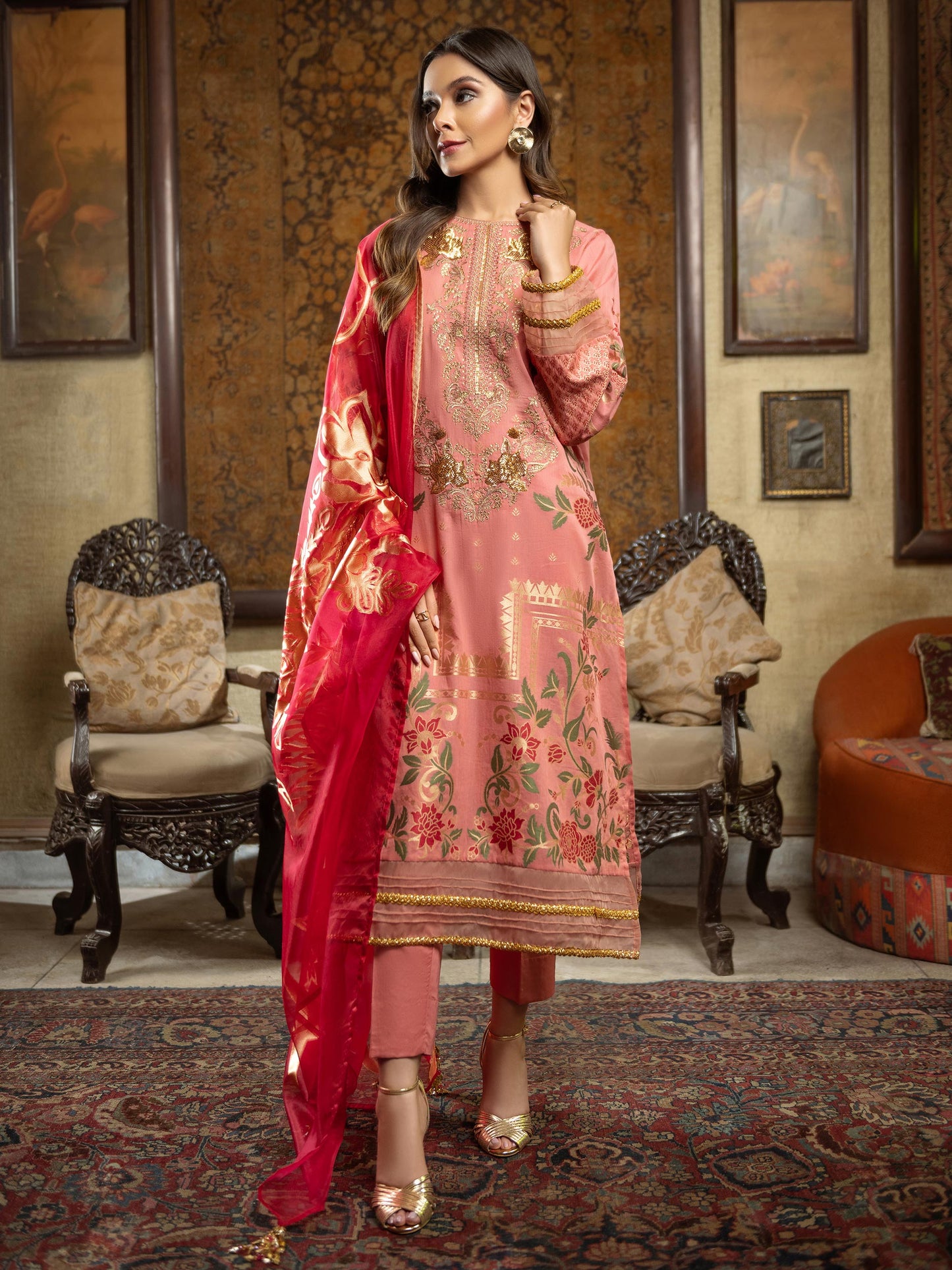 3 Piece Jacquard Suit-Embroidered (Unstitched)