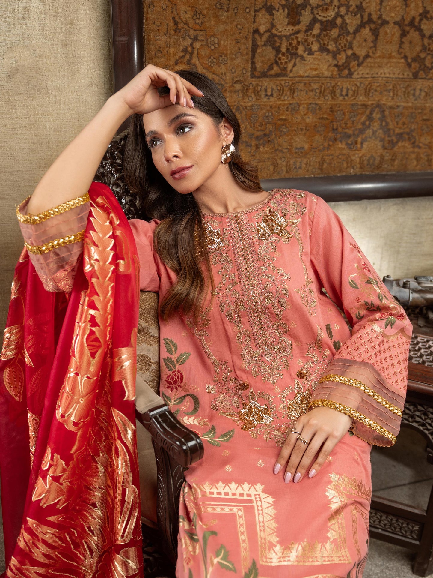 3 Piece Jacquard Suit-Embroidered (Unstitched)