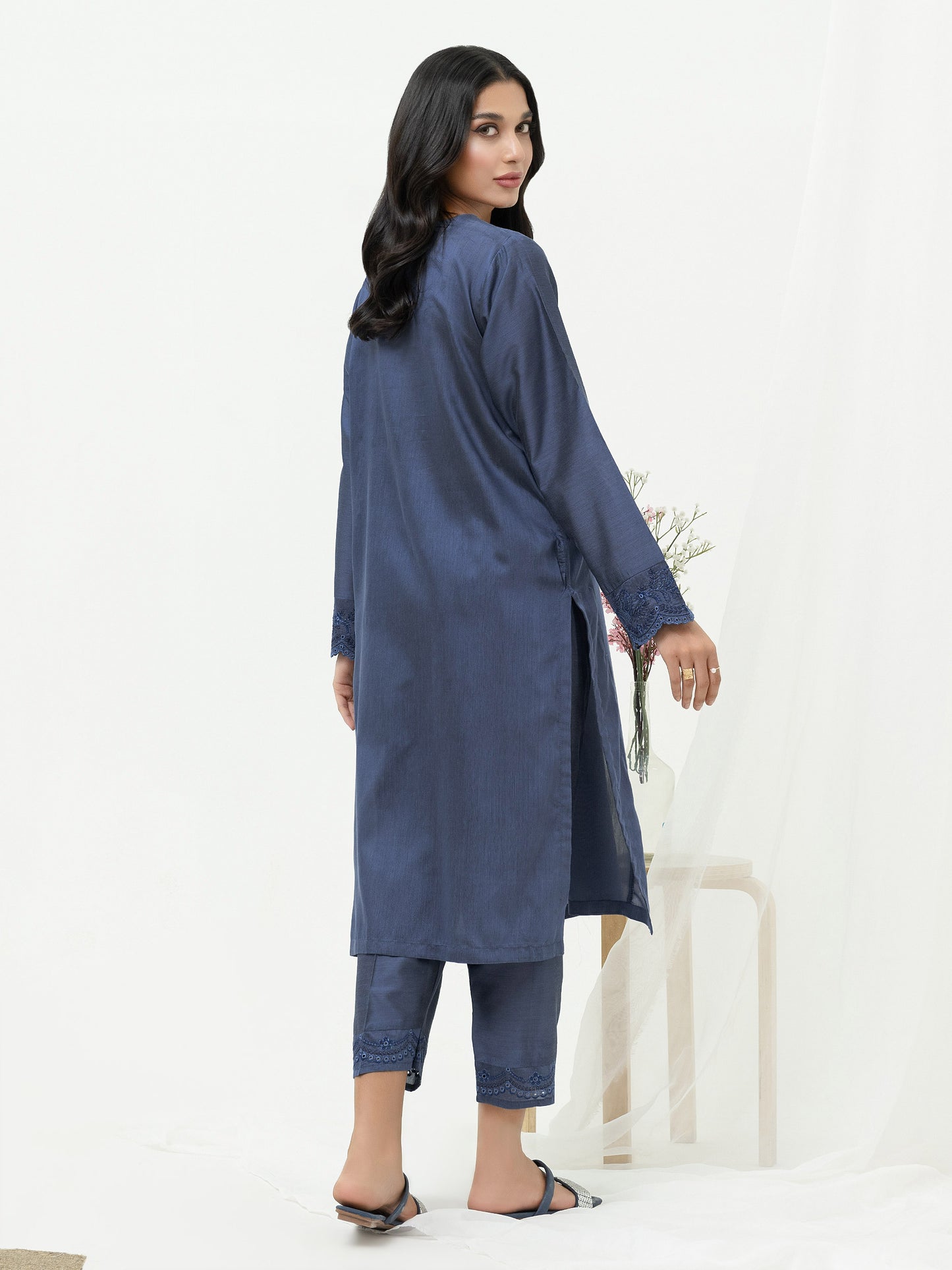 2 Piece Raw Silk Suit-Embroidered  (Pret)