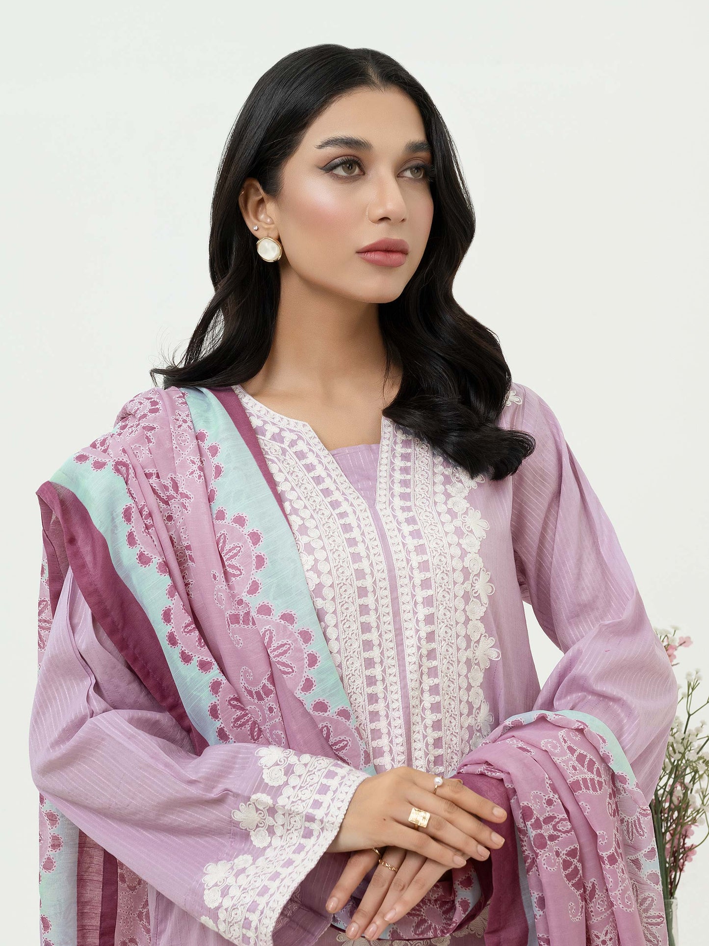 2 Piece Textured Lawn Suit-Embroidered (Pret)