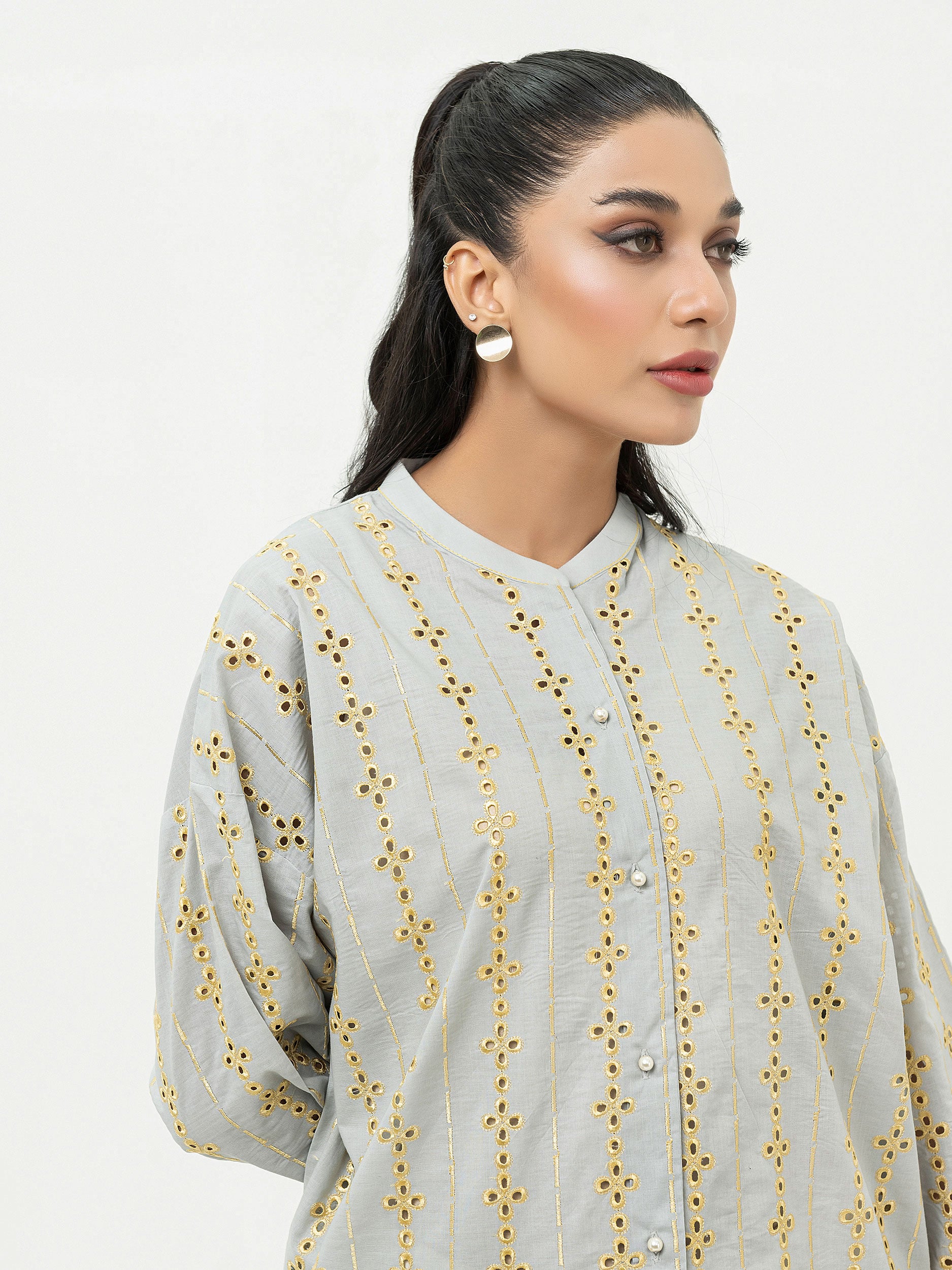 Cambric Kurti- Embroidered (Pret)