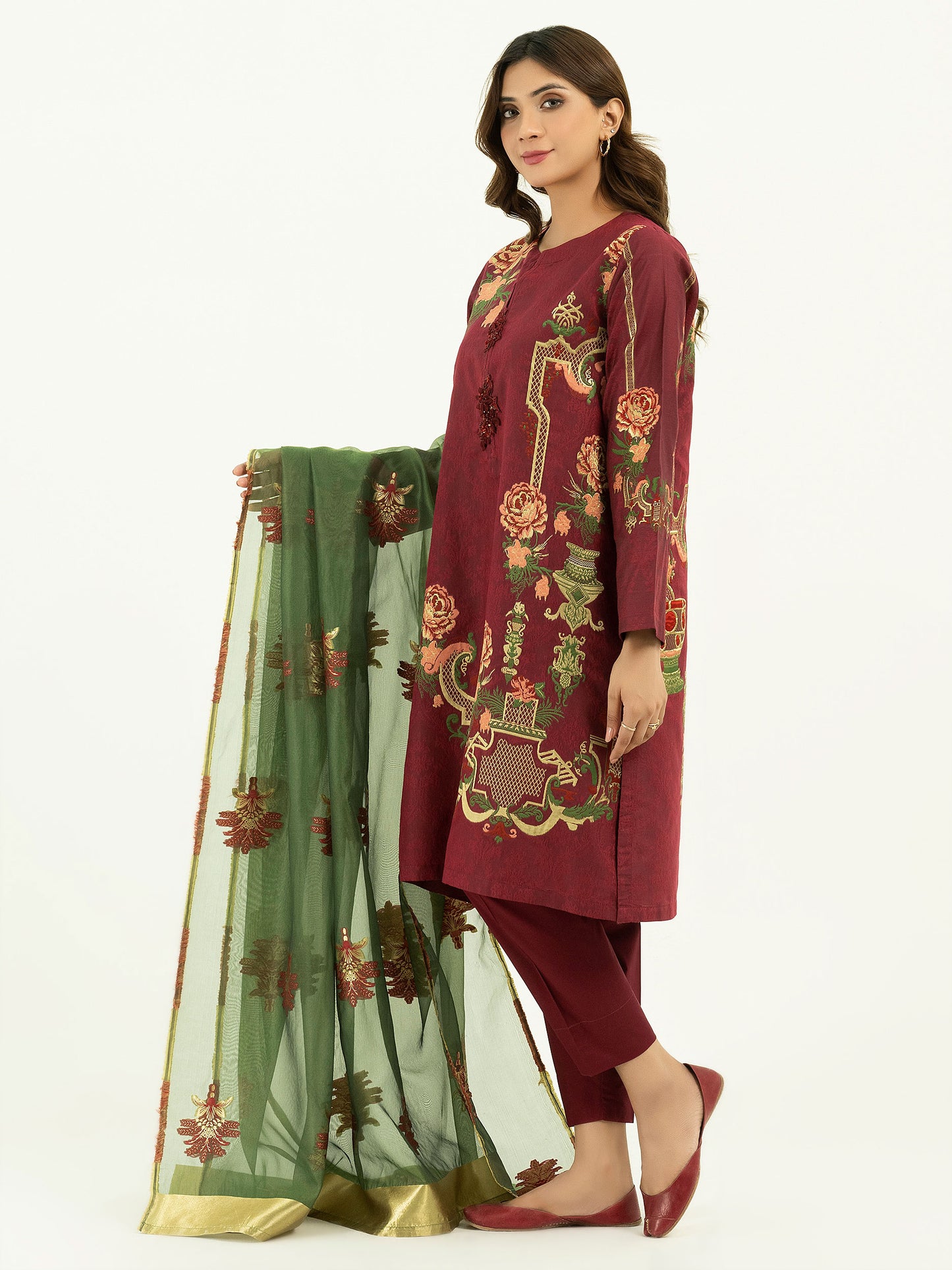 3 Piece Jacquard Suit-Embellished (Pret)