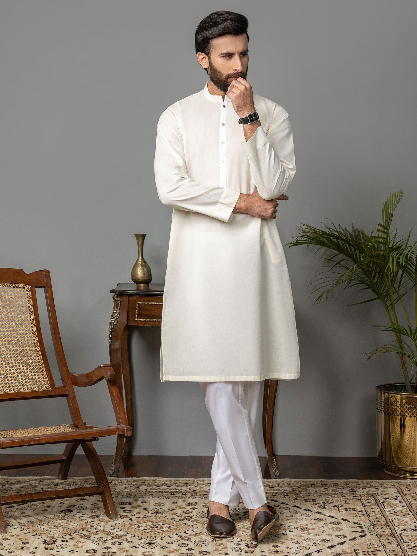 Self Jacquard Kurta