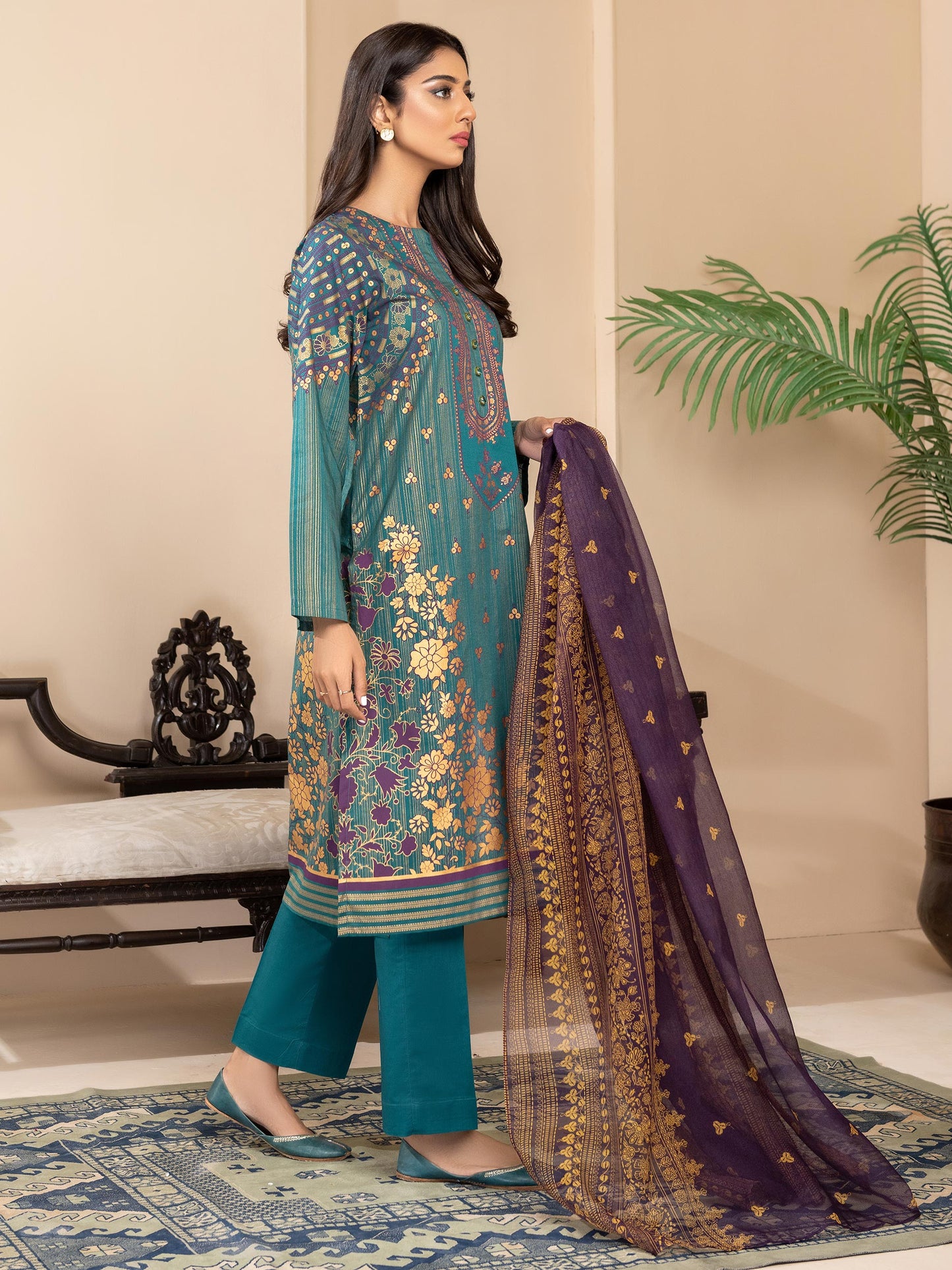 3 Piece Lawn Suit-Gold Paste Print (Unstitched)