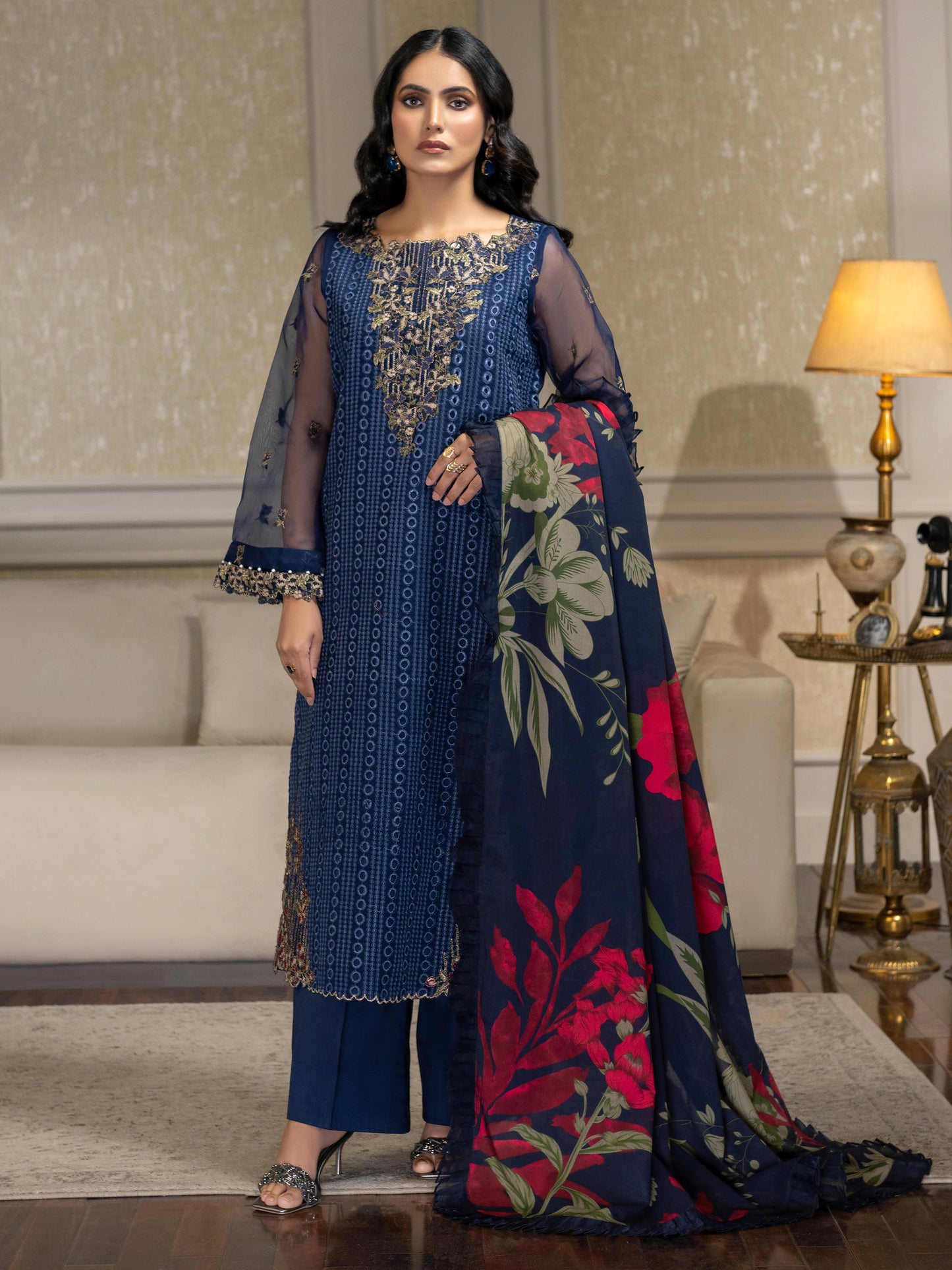 3 Piece Organza Suit-Embroidered (Unstitched)