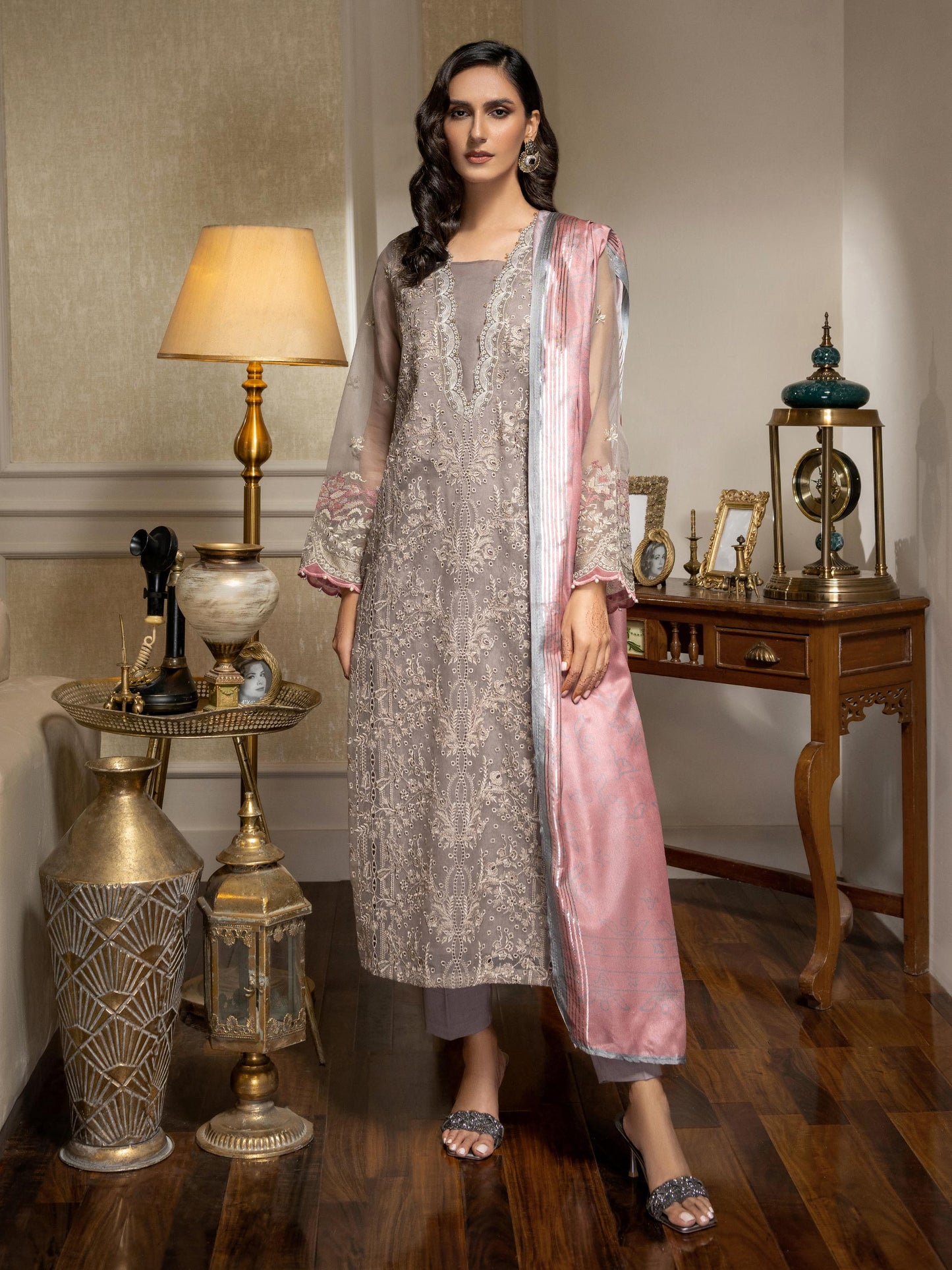 3 Piece Organza Suit-Embroidered (Unstitched)