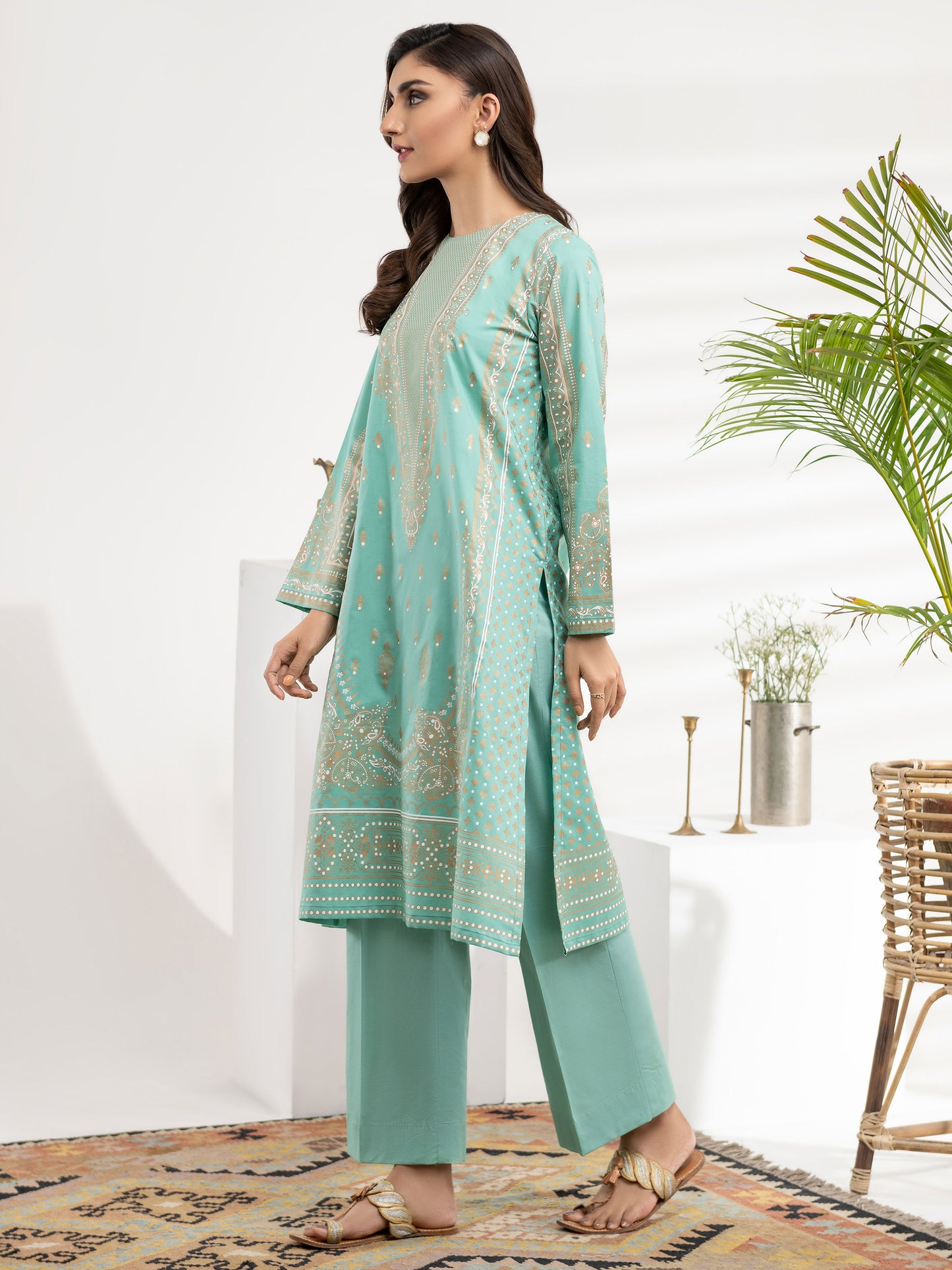 2 Piece Lawn Suit-Gold Pasted Printed (Unstitched)