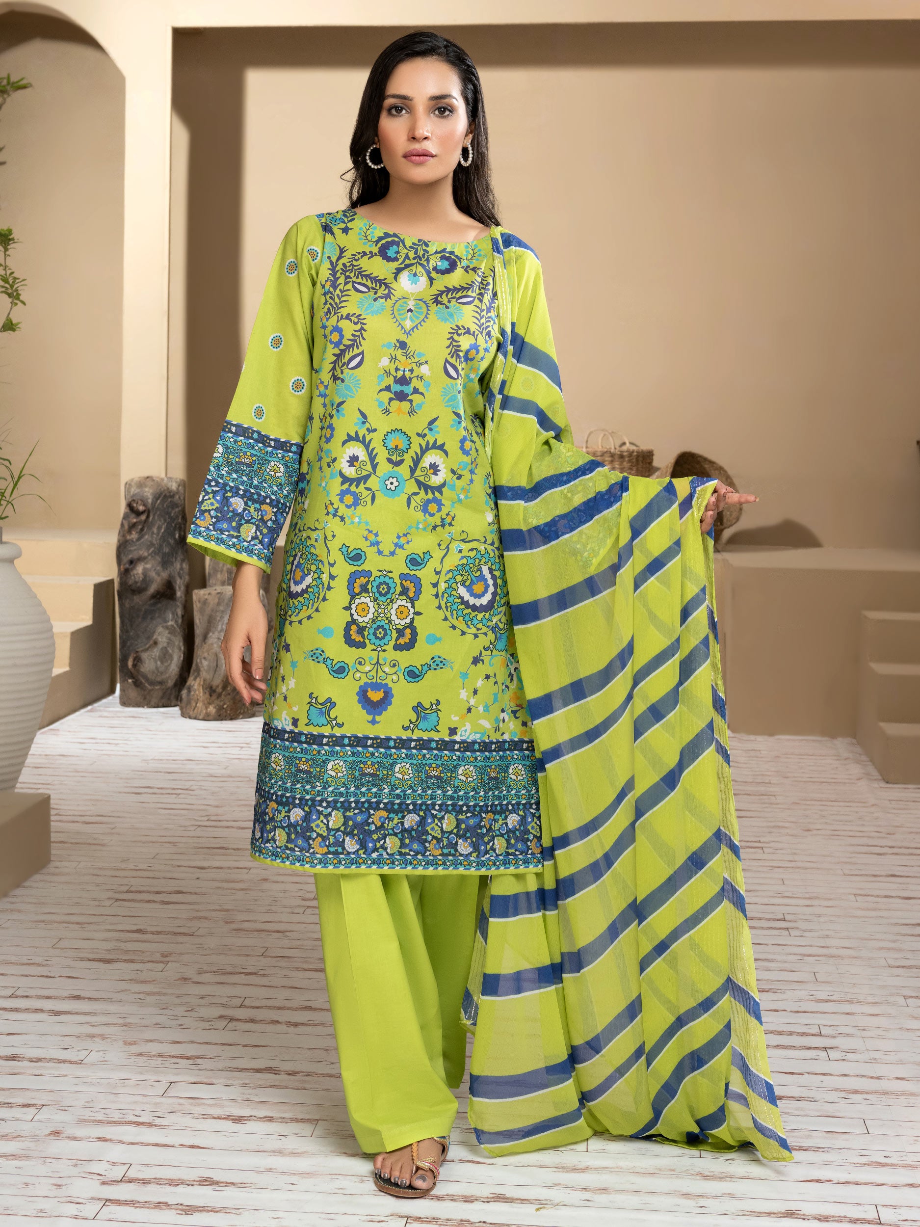 3 Piece Cambric Suit-Printed (Unstitched) – Limelightpk