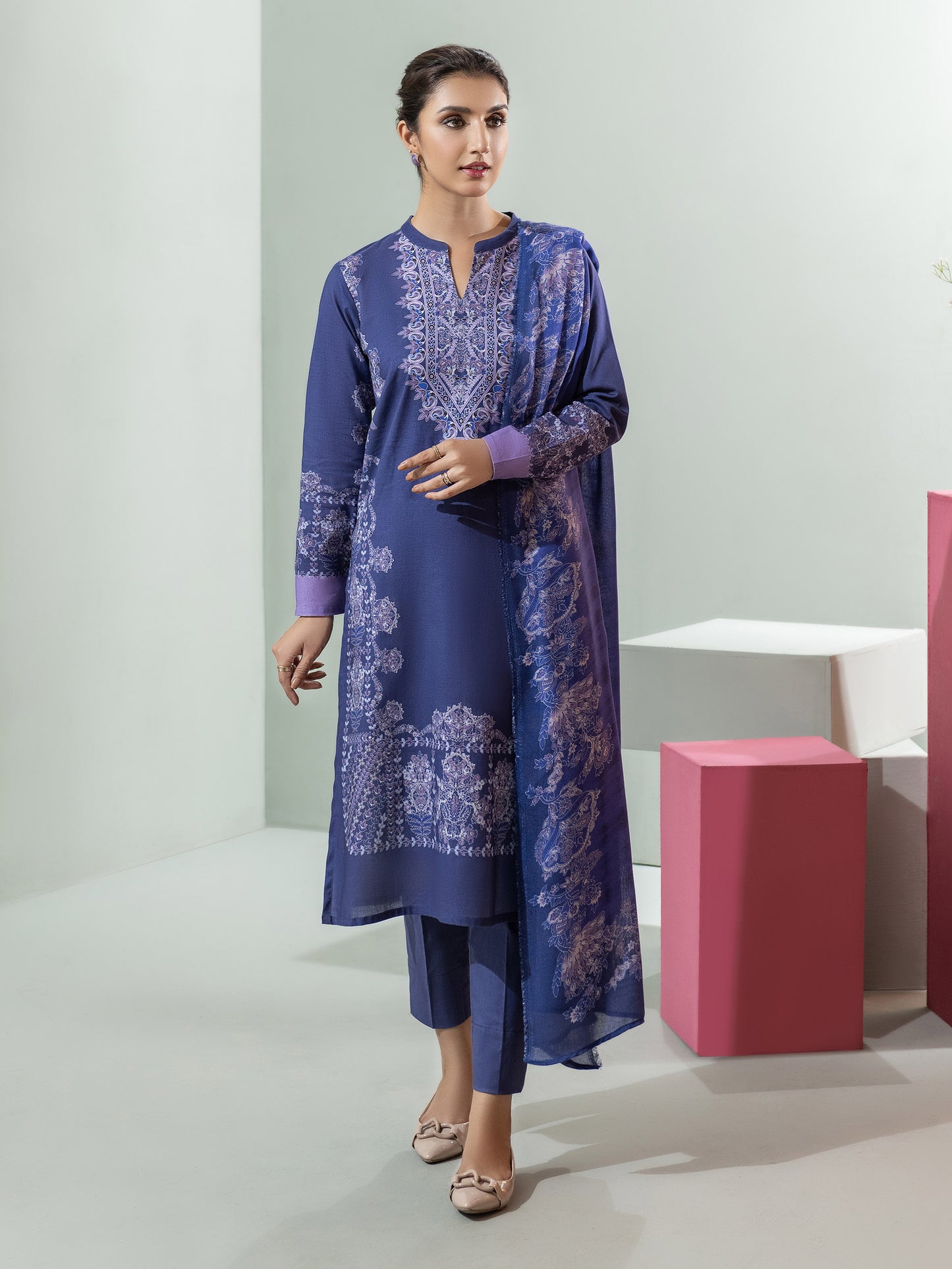 3 Piece Winter Cotton Suit-Printed (Unstitched)