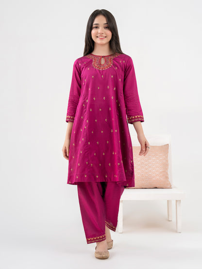 2 Piece Raw Silk Suit-Embroidered