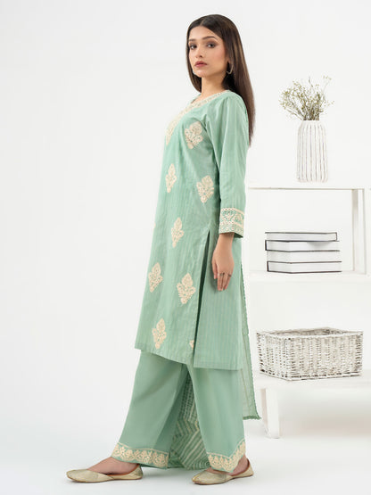 3 Piece Yarn Dyed Suit-Embroidered ( Pret)