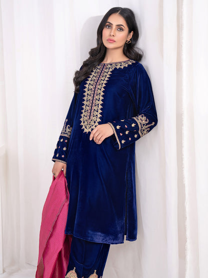 3 Piece Velvet Suit-Embroidered(Unstitched)