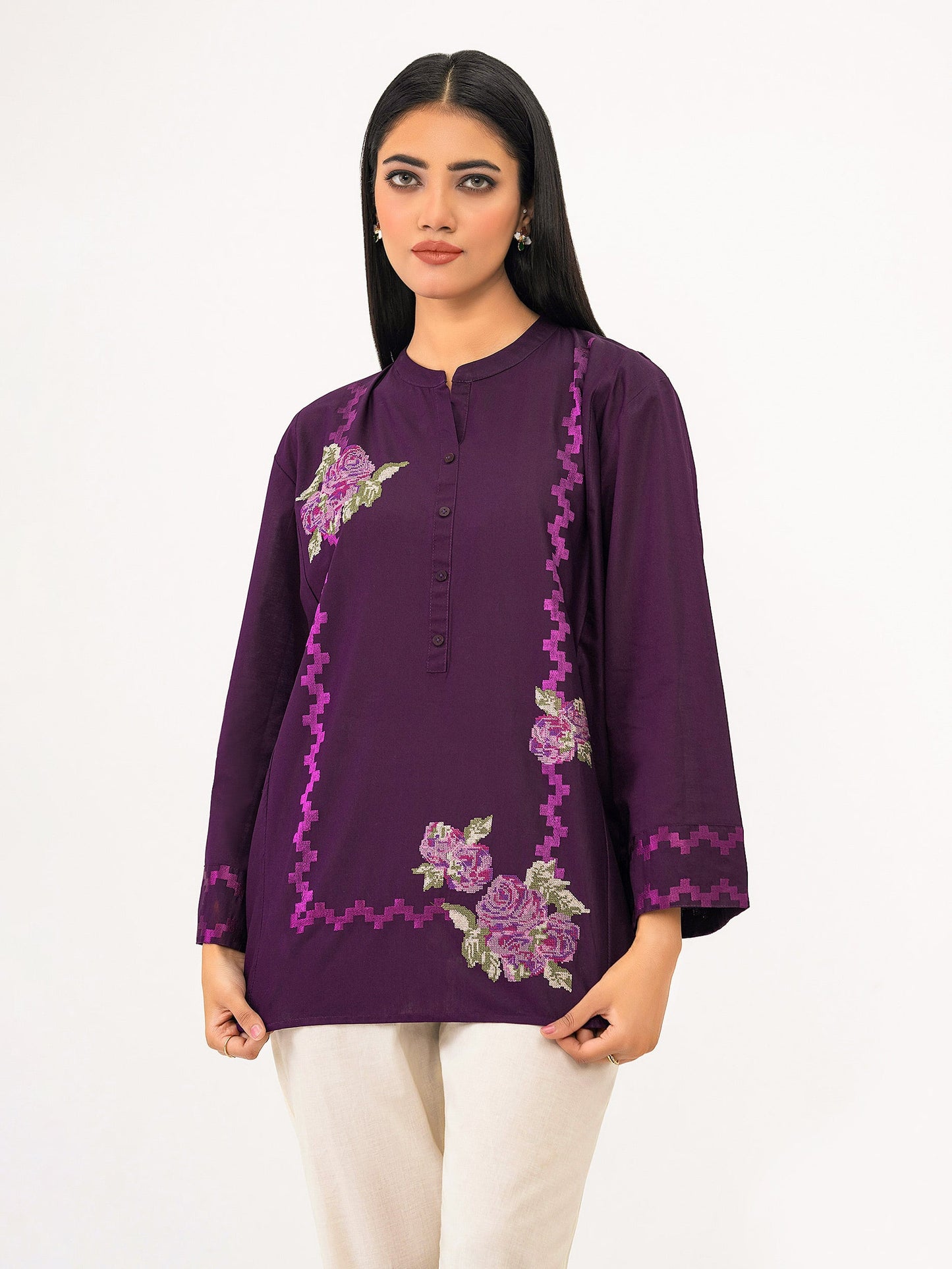 Cambric Kurti-Embroidered (Pret)