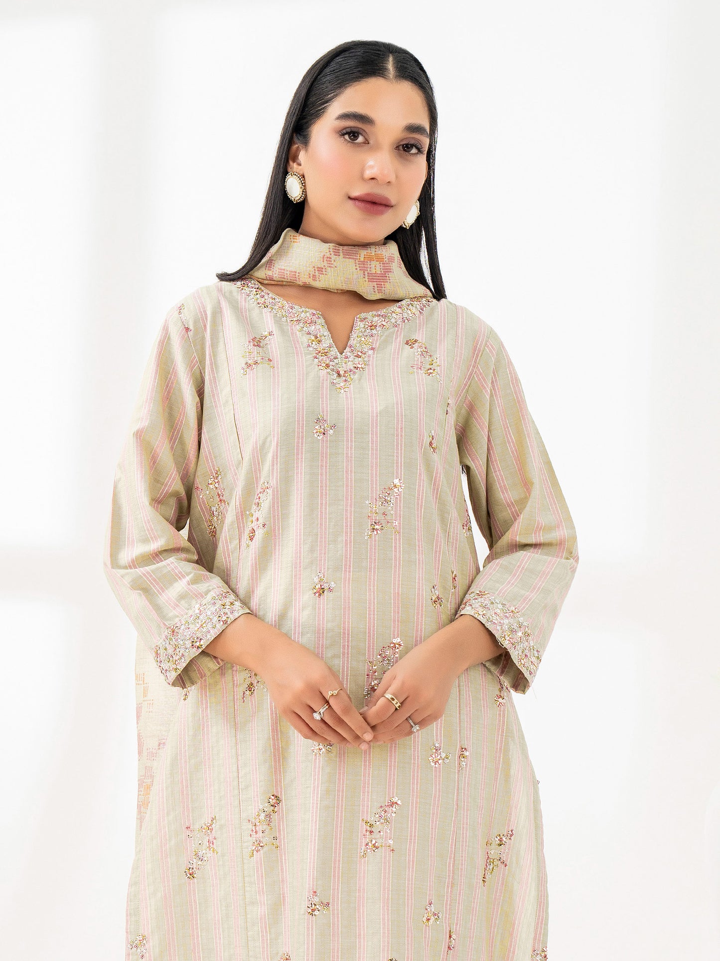 2 Piece Yarn Dyed Suit-Embroidered (Pret)