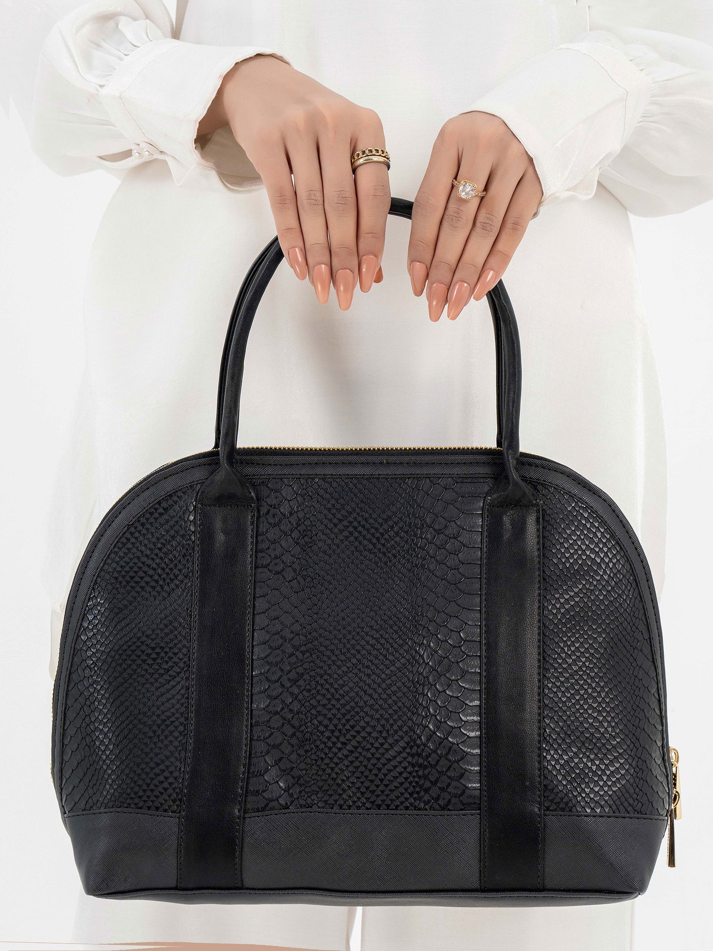 Snake Textured Dome Handbag