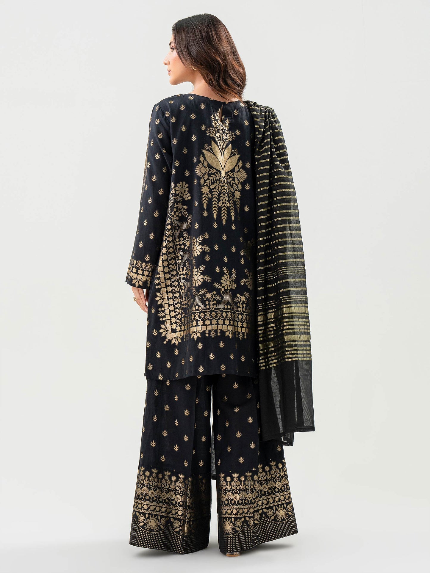 3 Piece Jacquard Suit-Embellished (Pret)