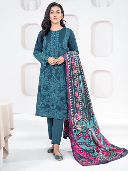 3 Piece khaddar Suit-Emboss Print(Unstitched)