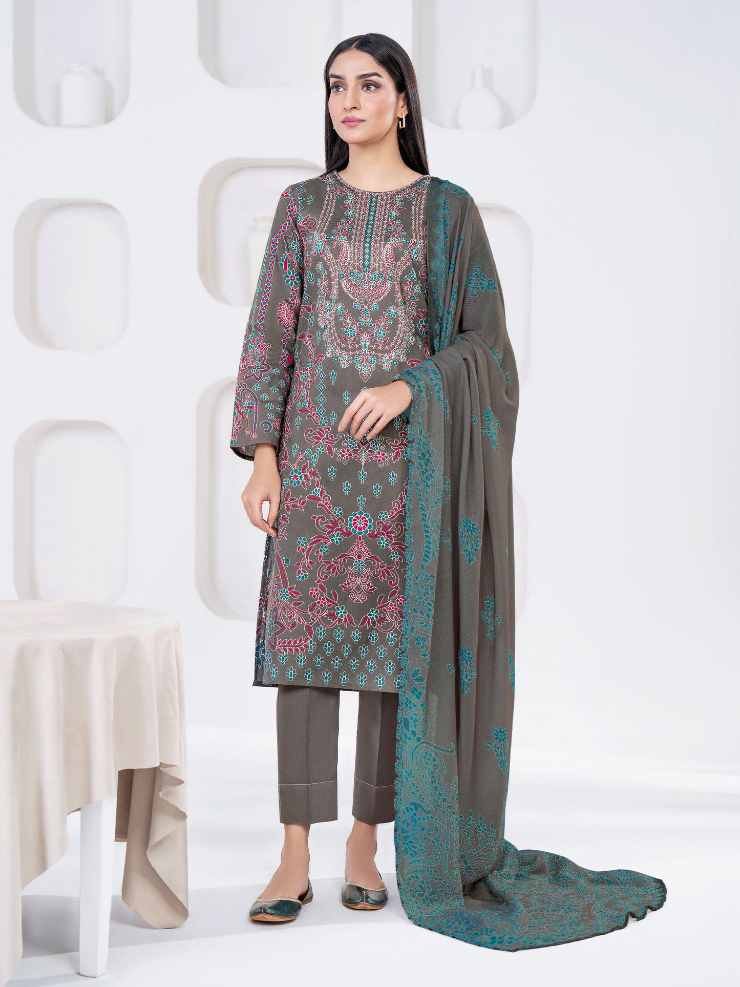 2 Piece Winter Cotton Suit-Printed(Unstitched)