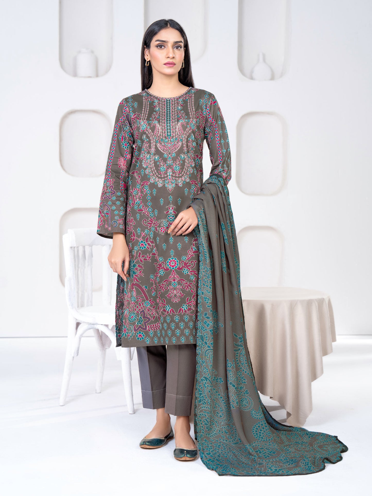 2 Piece Winter Cotton Suit-Printed(Unstitched)