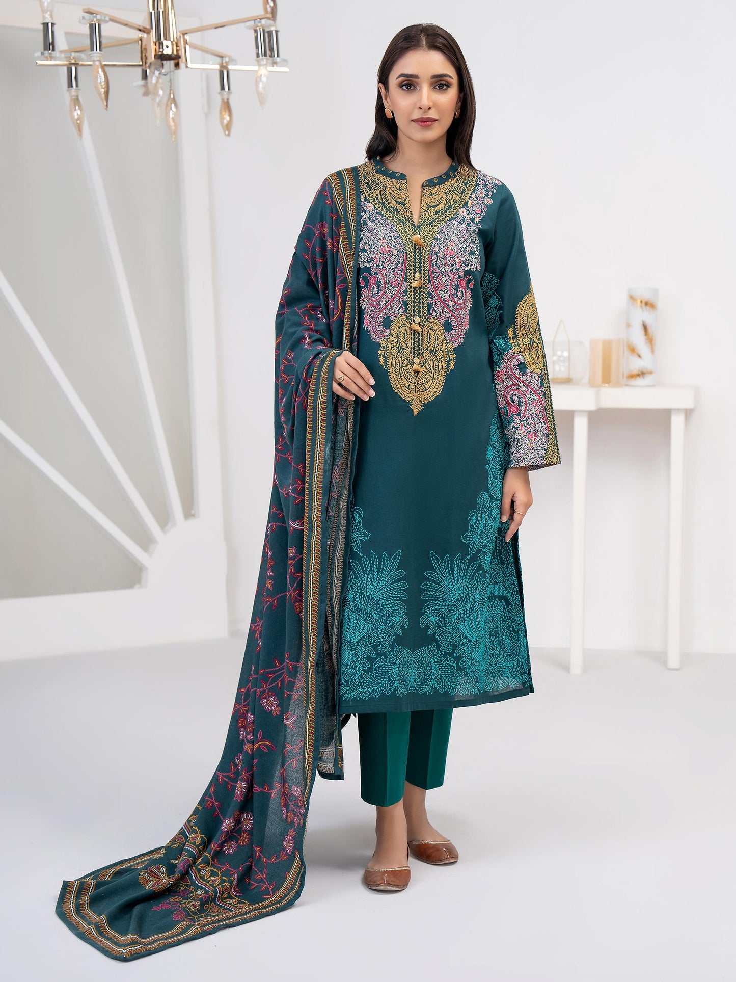 3 Piece Khaddar Suit-Paste Print (Unstitched)