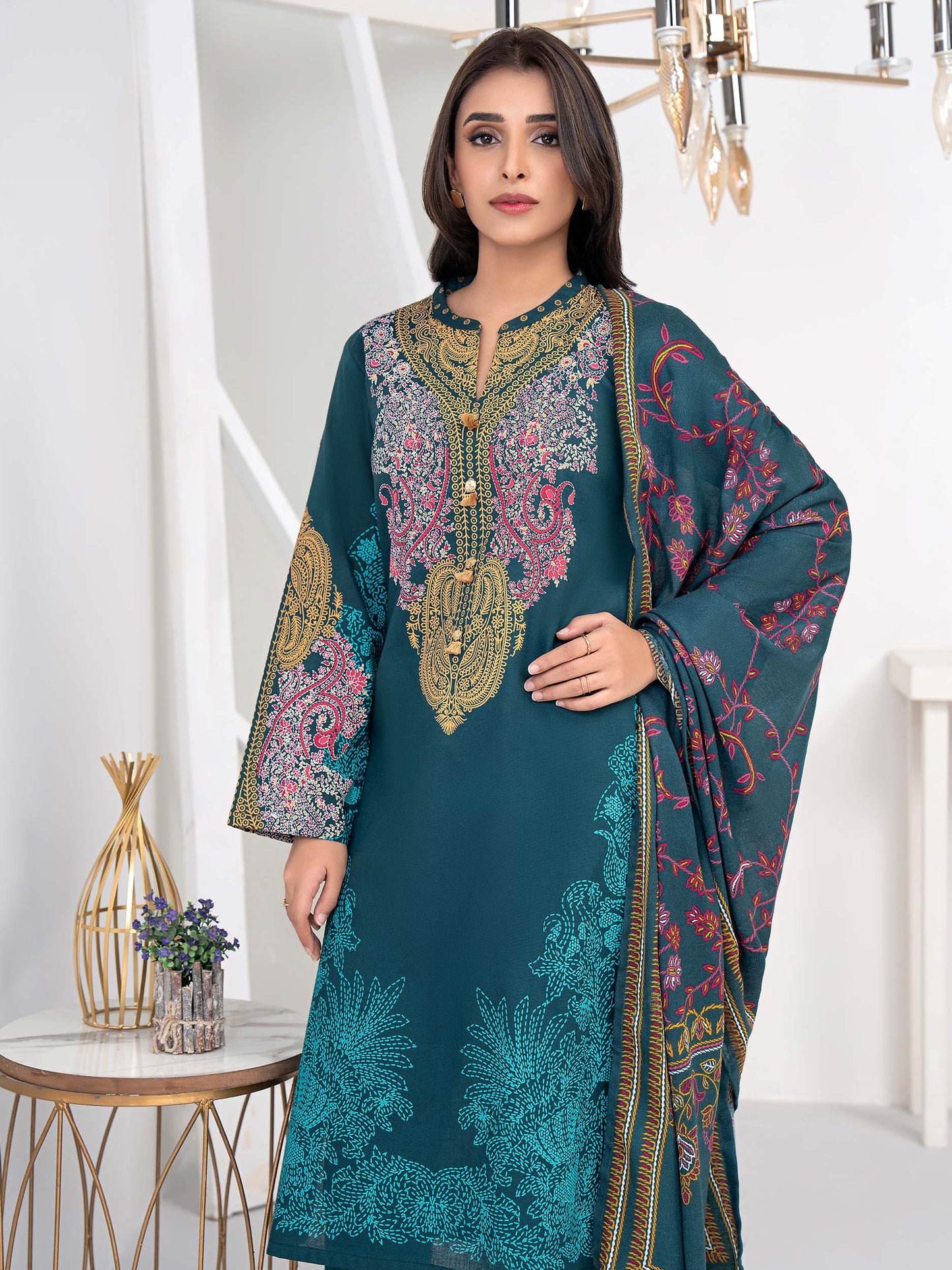 3 Piece Khaddar Suit-Paste Print (Unstitched)