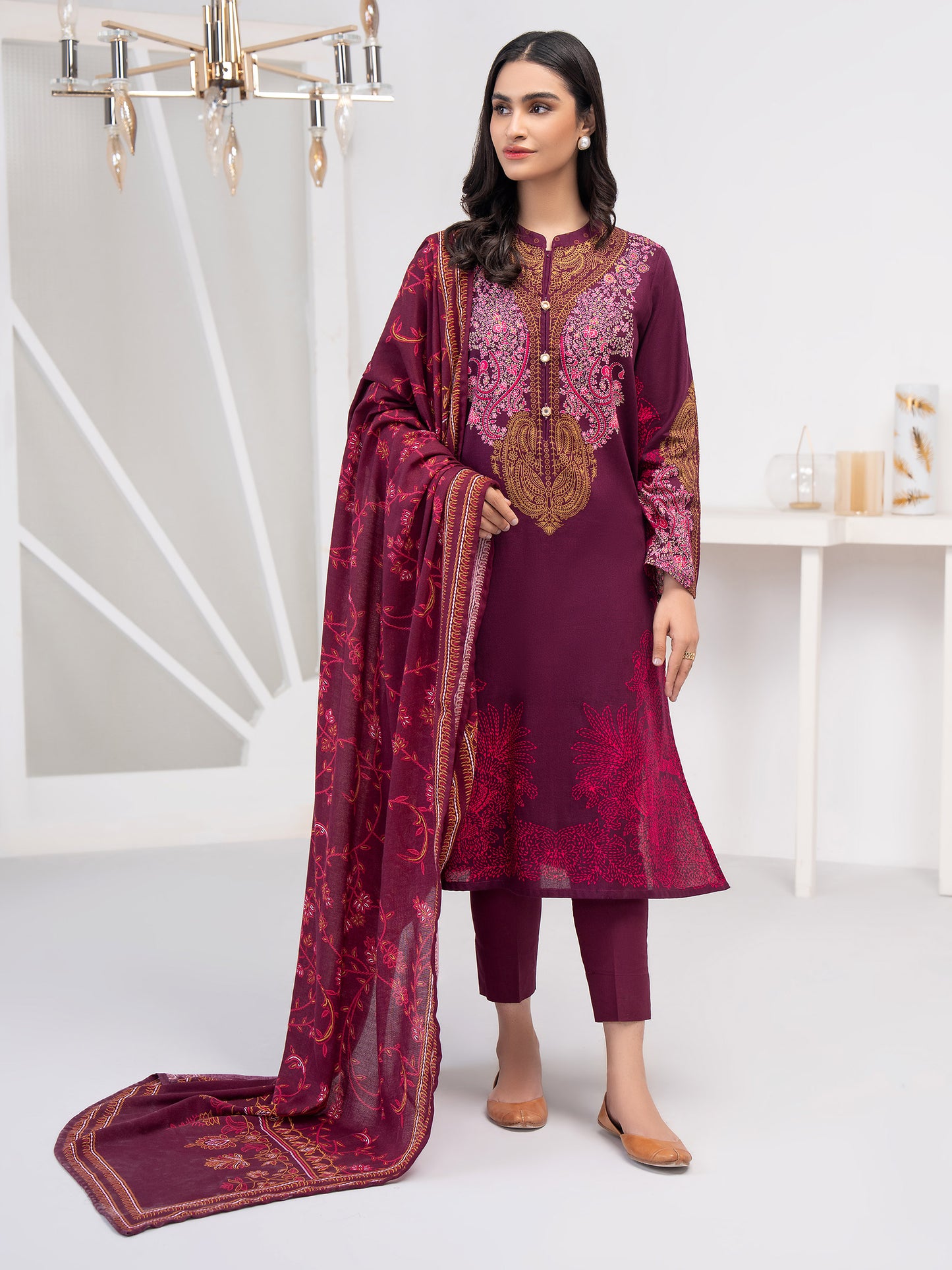 3 Piece Khaddar Suit-Paste Print (Unstitched)